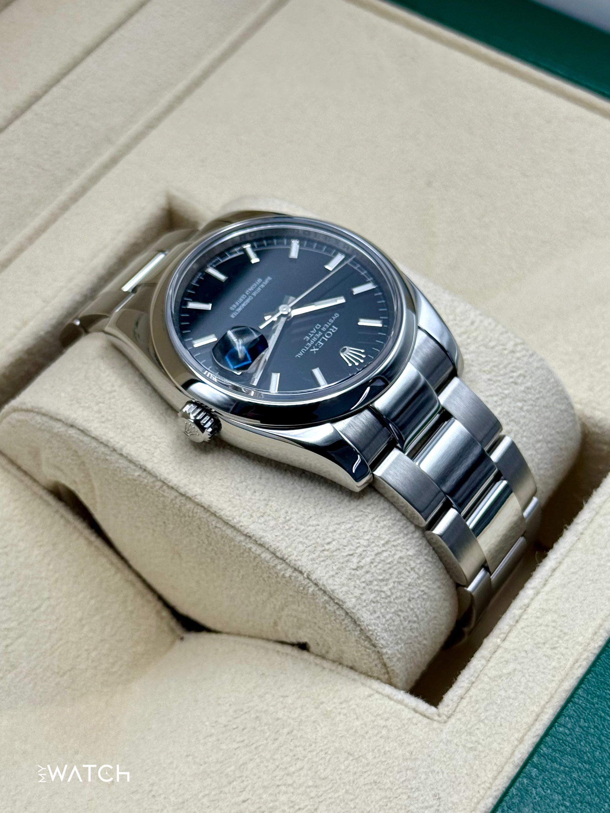 2024 CPO Rolex Oyster Perpetual Date 34mm 115200 Black Dial - MyWatchLLC