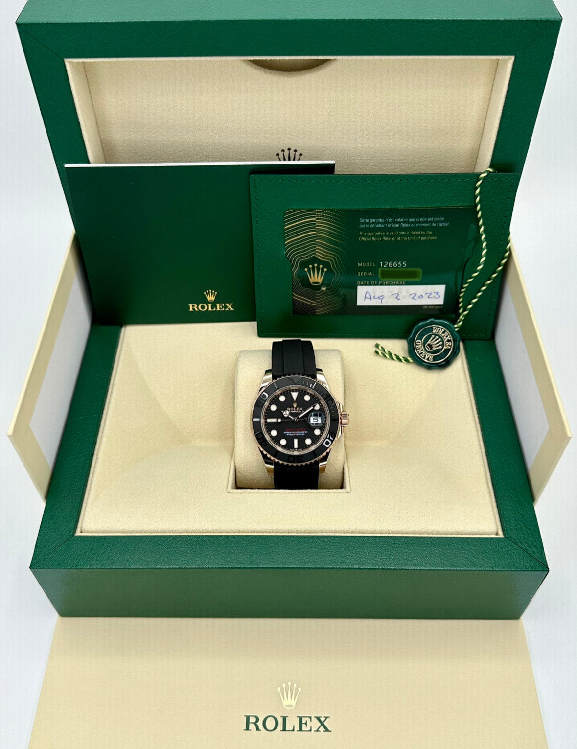 NEW 2023 Rolex Yacht-Master 40mm 126655 Rose Gold Oysterflex Black Dial - MyWatchLLC