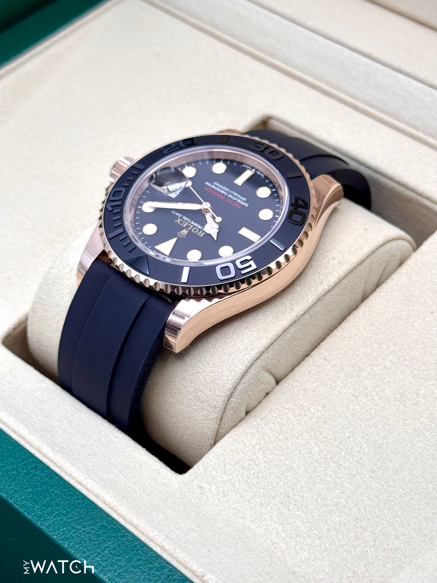 New 2025 Rolex Yacht-Master 40mm 126655 Rose Gold Oysterflex Black Dial - MyWatchLLC