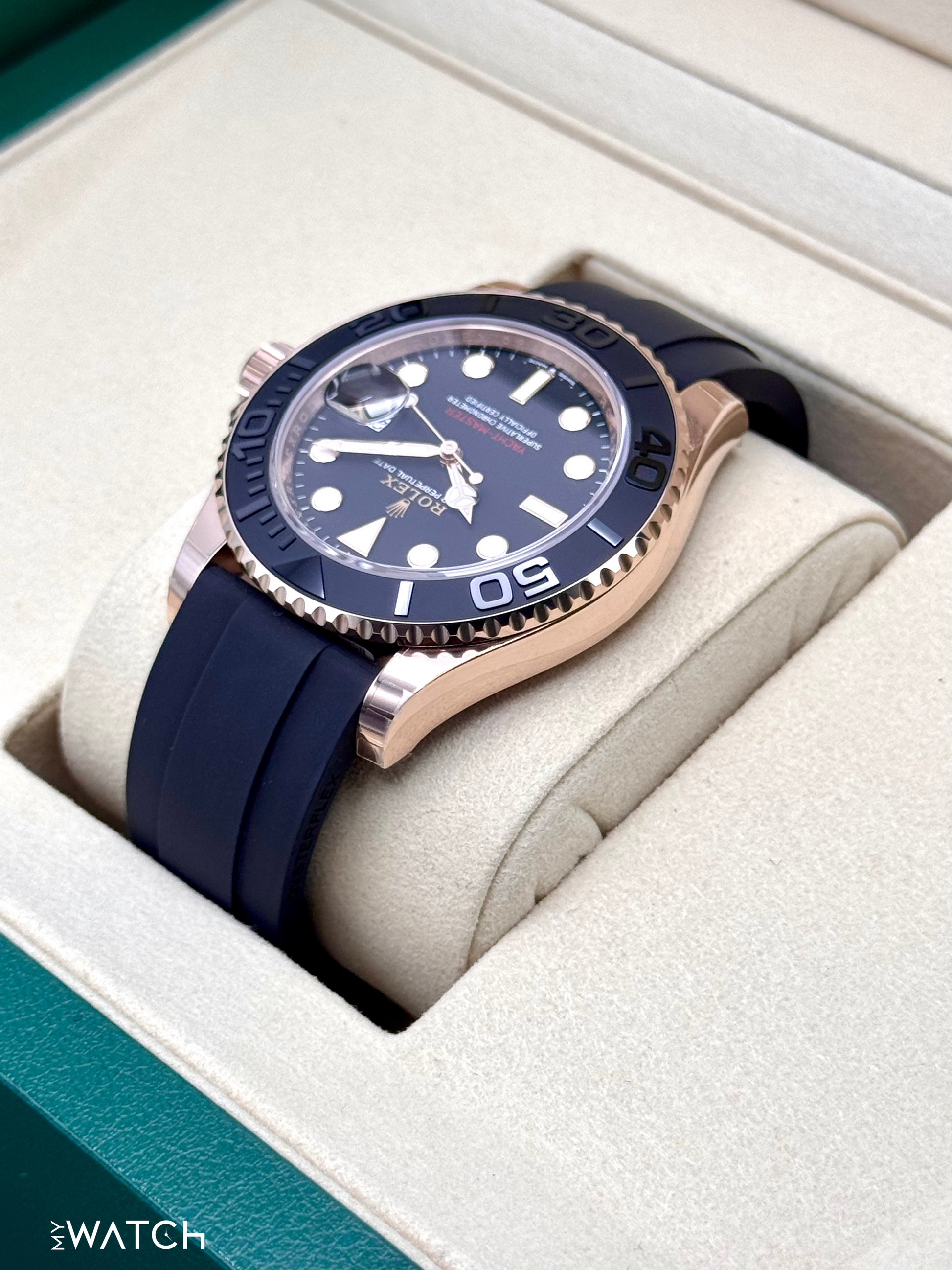 New 2025 Rolex Yacht-Master 40mm 126655 Rose Gold Oysterflex Black Dial - MyWatchLLC