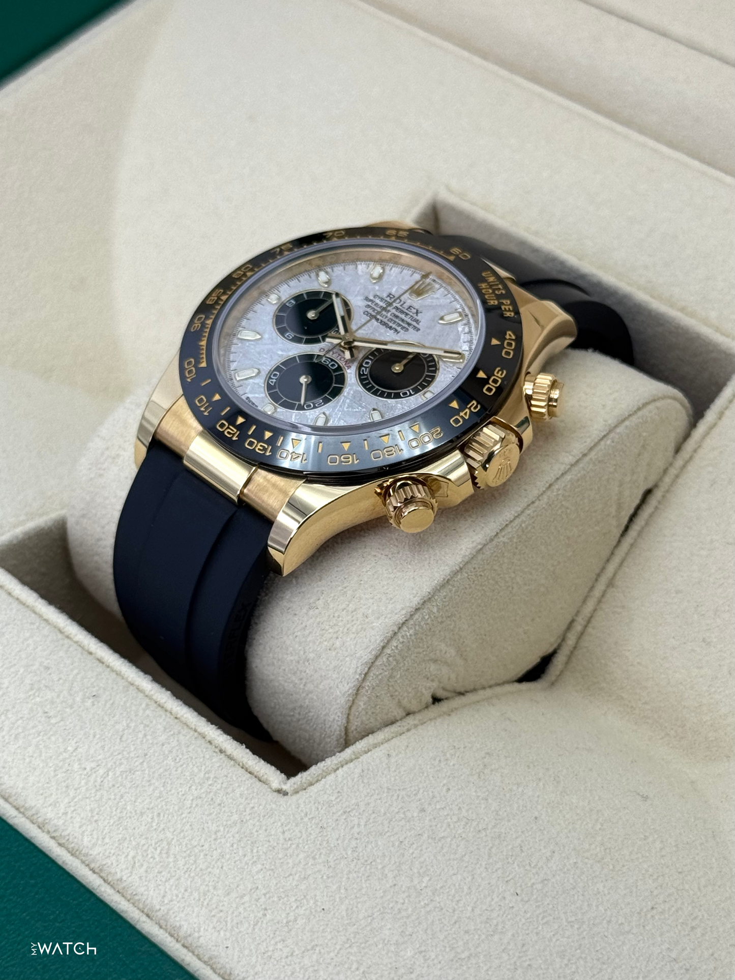 2022 Rolex Daytona 40mm 116518LN Oysterflex Yellow Gold Meteorite Dial - MyWatchLLC