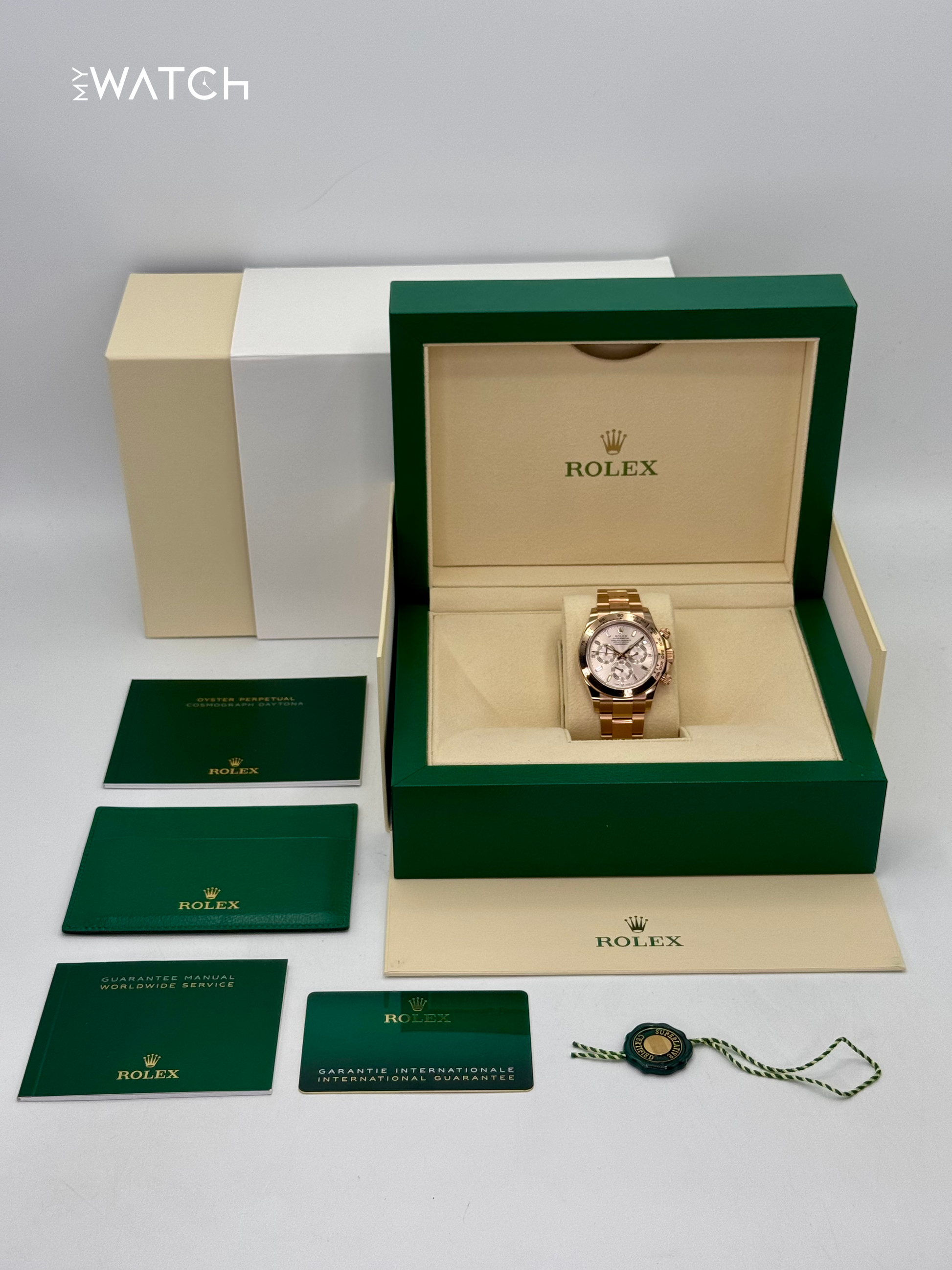 2022 Rolex Daytona 40mm 116505 Rose Gold Sundust Diamond Baguette Dial - MyWatchLLC