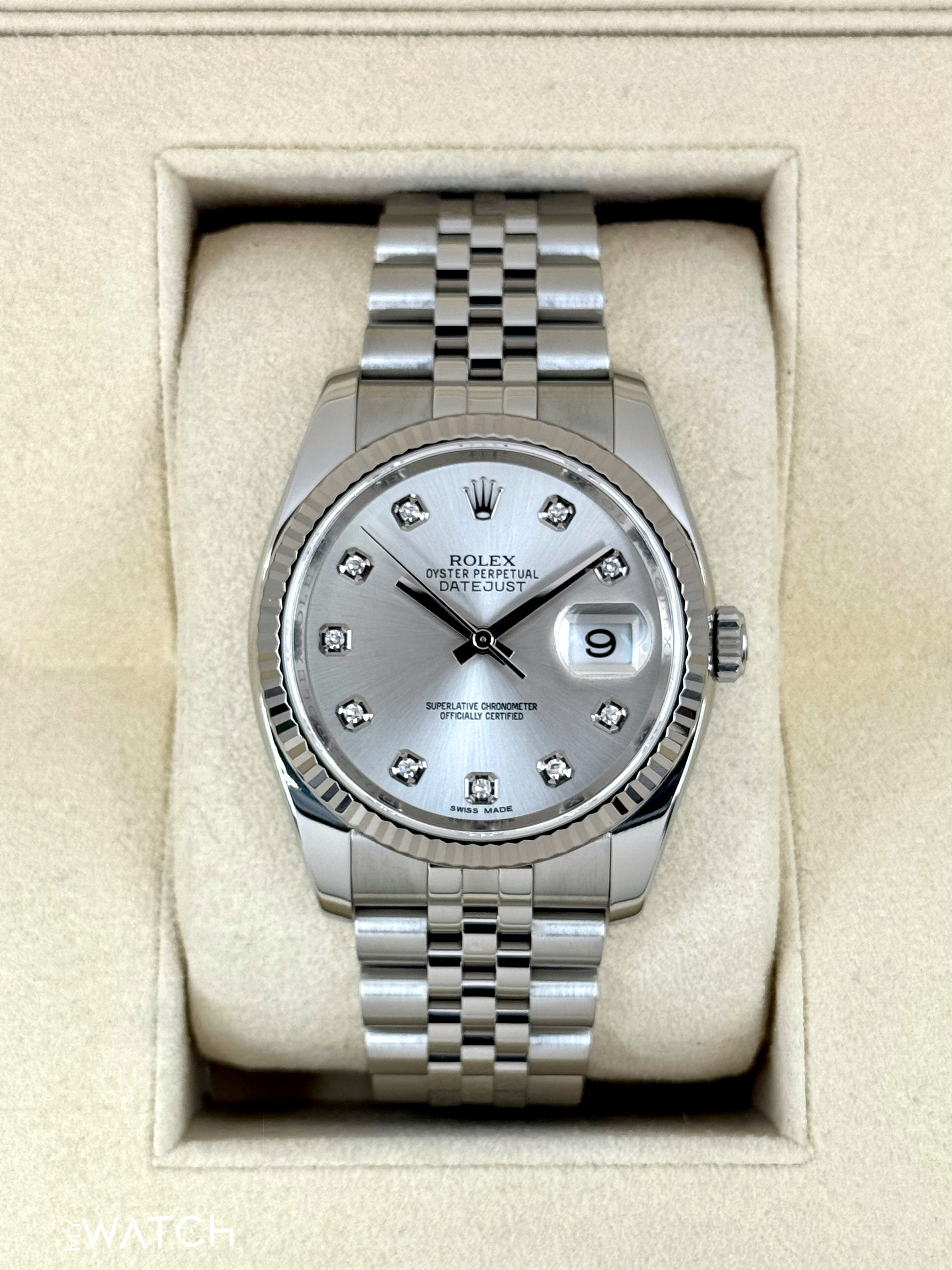 2017 Rolex Datejust 36mm 116234 Stainless Steel Jubilee Silver Diamond Dial - MyWatchLLC