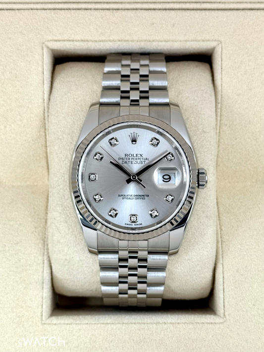2017 Rolex Datejust 36mm 116234 Stainless Steel Jubilee Silver Diamond Dial - MyWatchLLC