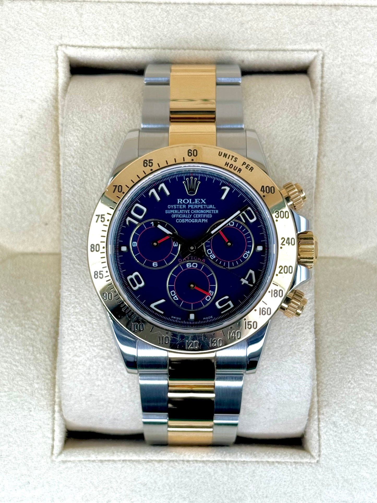 Rolex Daytona 40mm 116523 Two-Tone Blue Arabic Racing Dial - MyWatchLLC