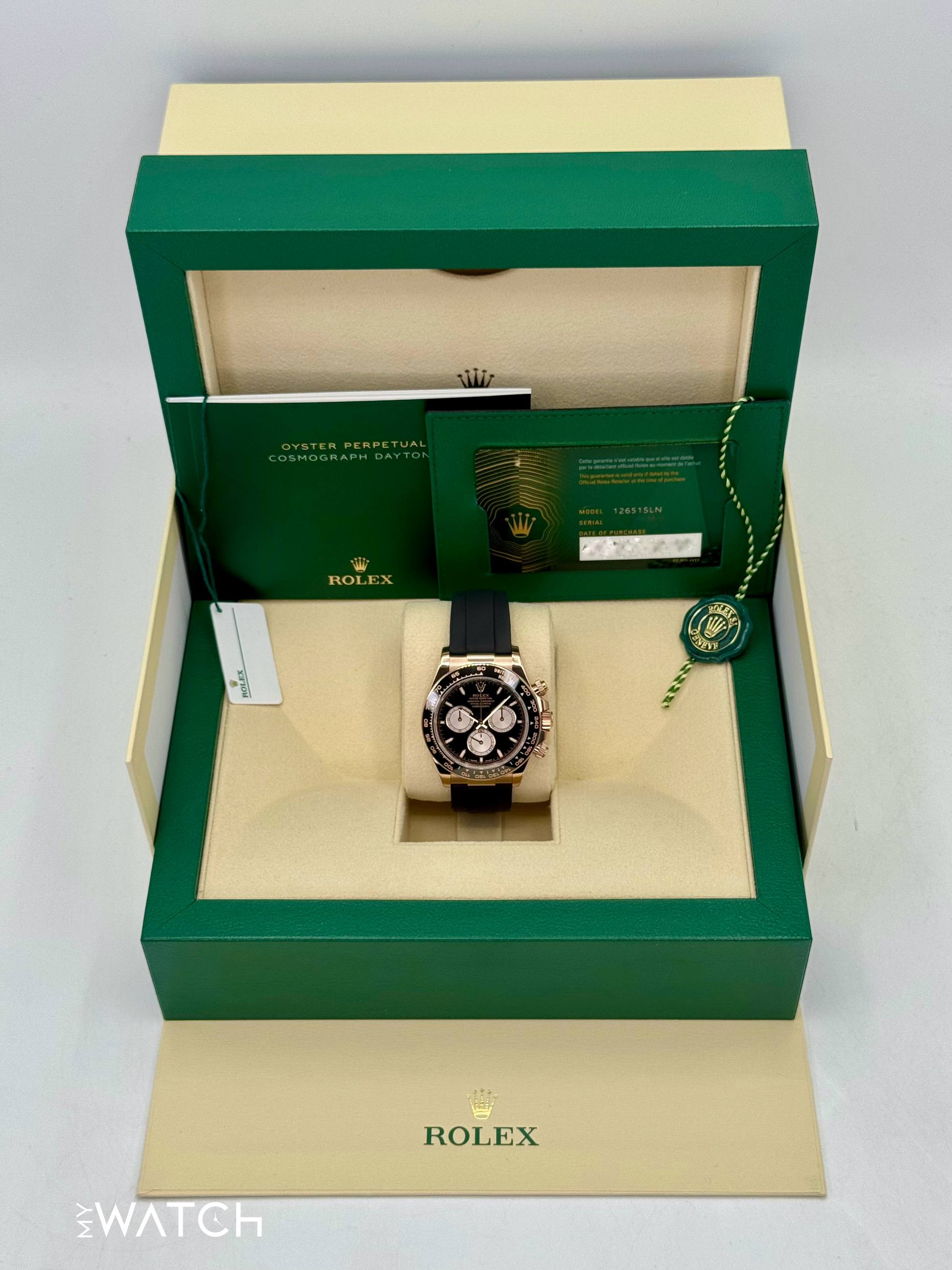 2024 Rolex Daytona 40mm 126515LN Rose Gold Oysterflex Black Dial - MyWatchLLC