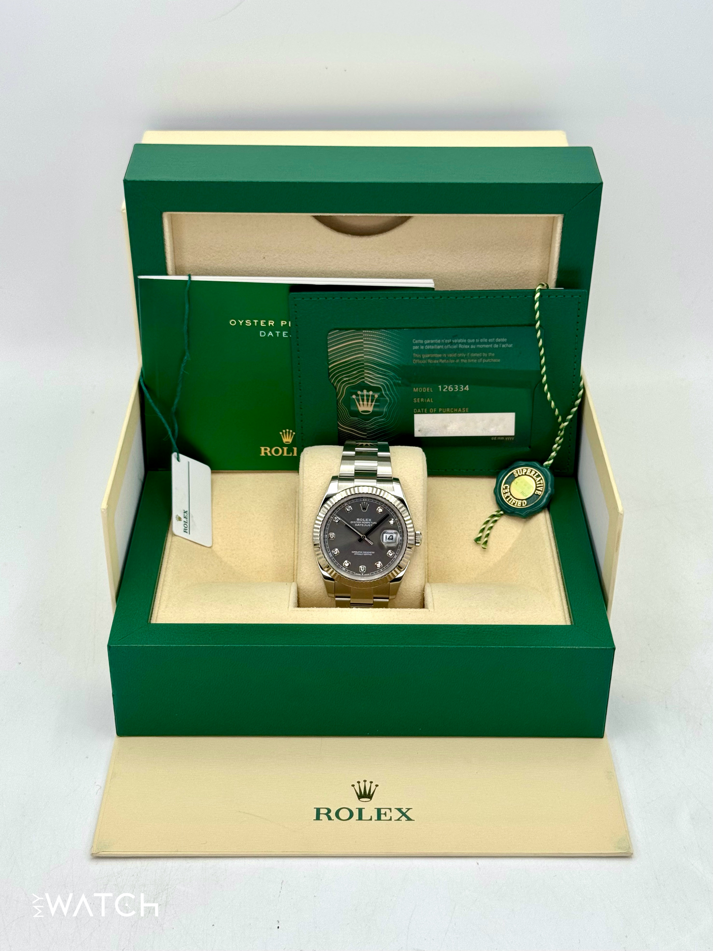 2022 Rolex Datejust 41mm 126334 Stainless Steel Oyster Rhodium Diamond Dial - MyWatchLLC