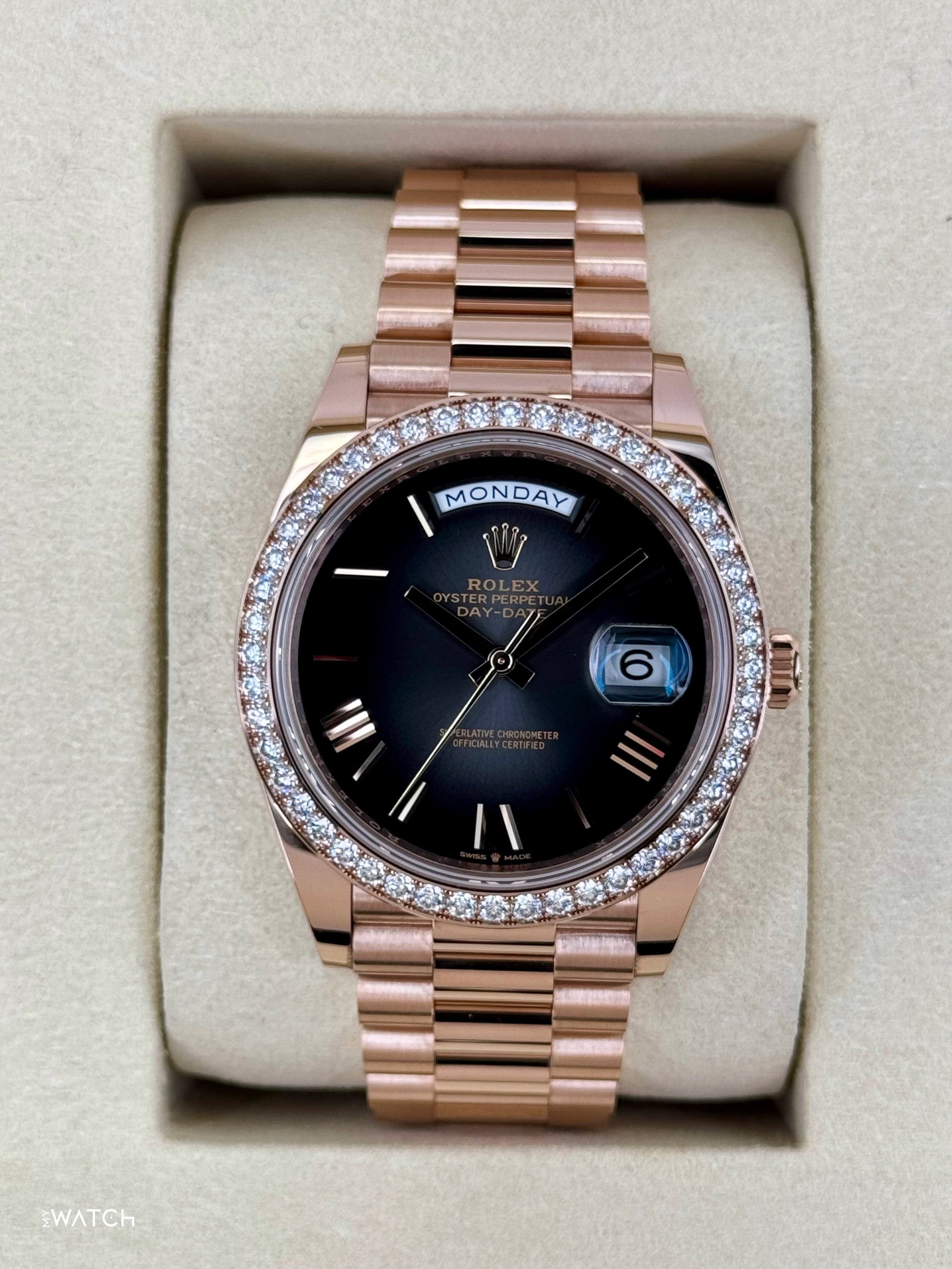 NEW 2025 Rolex Day-Date 40mm 228345RBR Rose Gold Slate Ombre Dial - MyWatchLLC