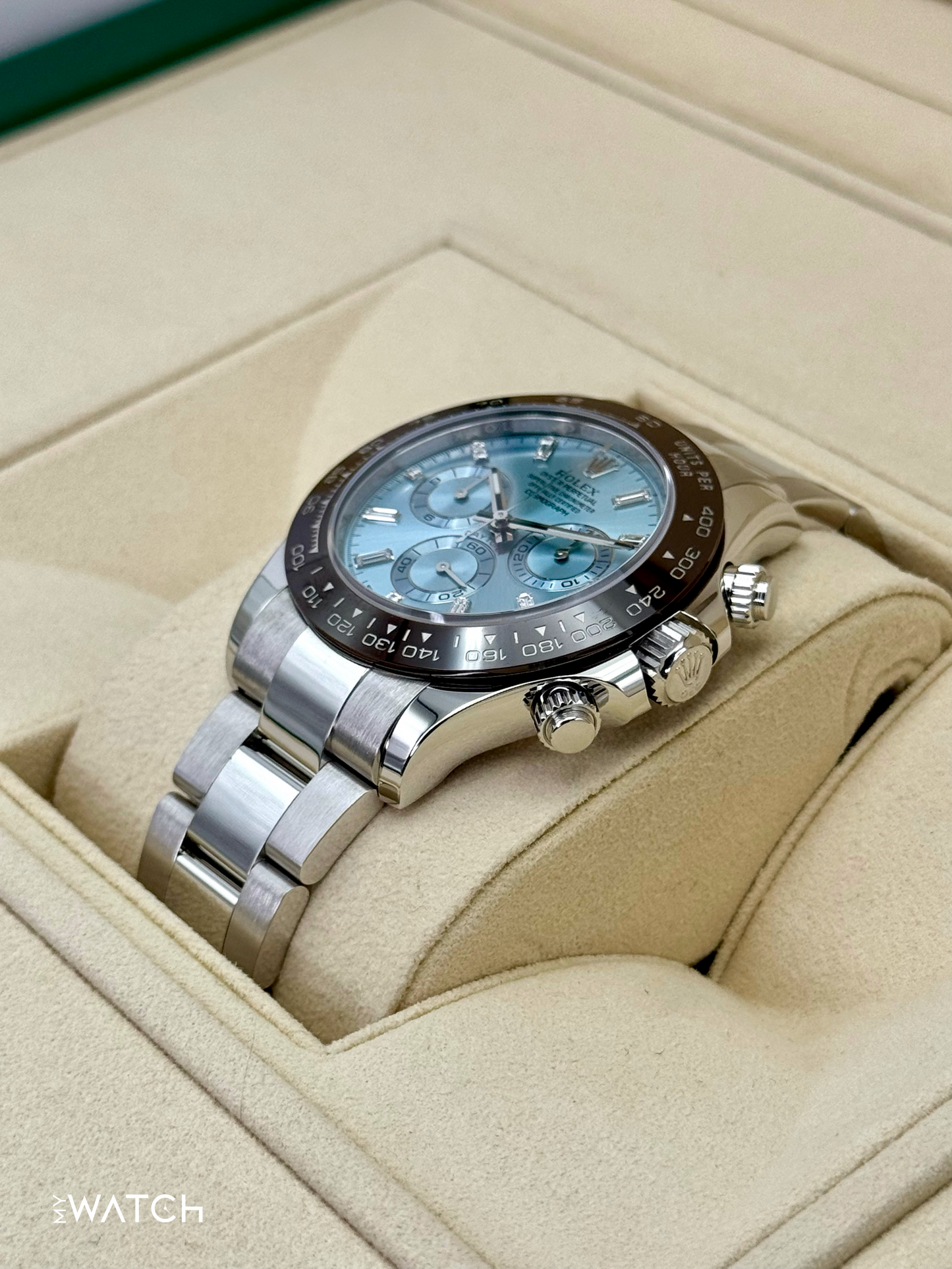 2020 Rolex Daytona 40mm 116506 Platinum Ice Blue Diamond Baguette Dial - MyWatchLLC