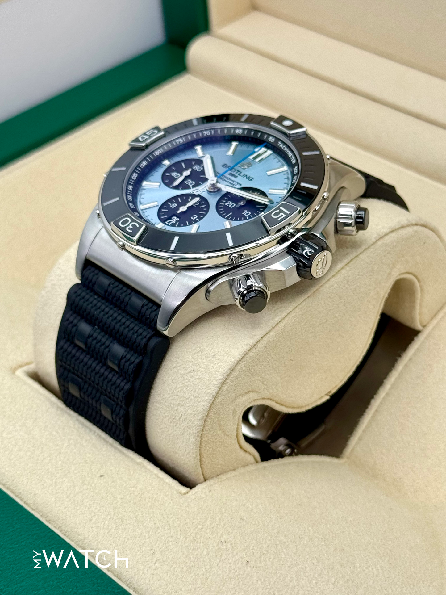 2024 Breitling Super Chronomat B01 44 PB01362 Stainless Steel Blue Dial - MyWatchLLC