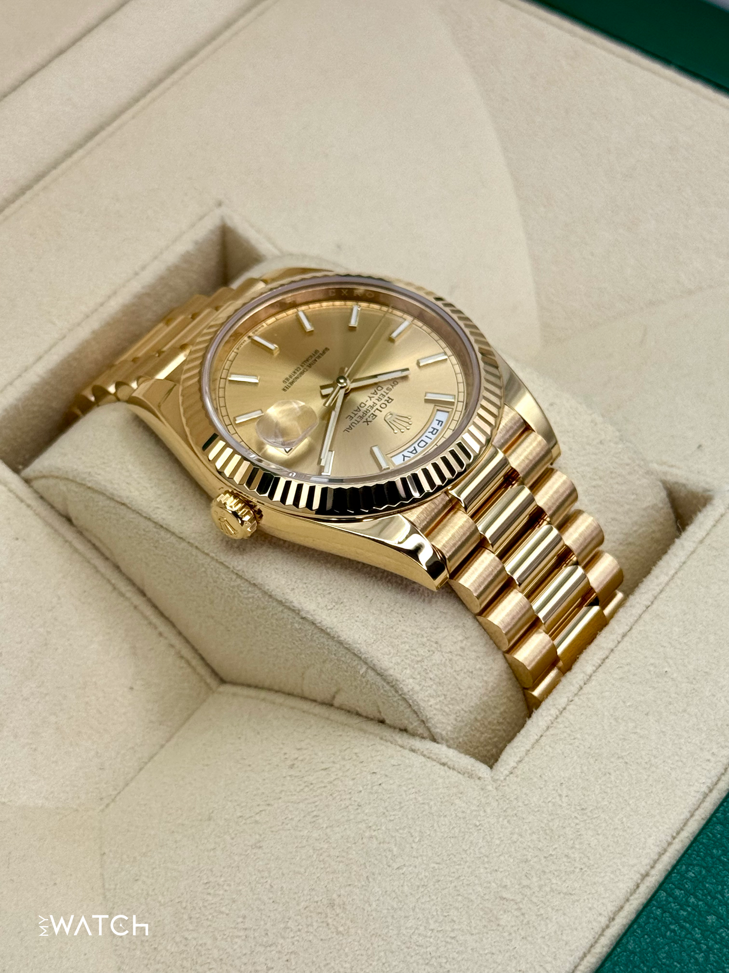 2020 Rolex Day-Date 40mm 228238 Champagne Stick Dial - MyWatchLLC