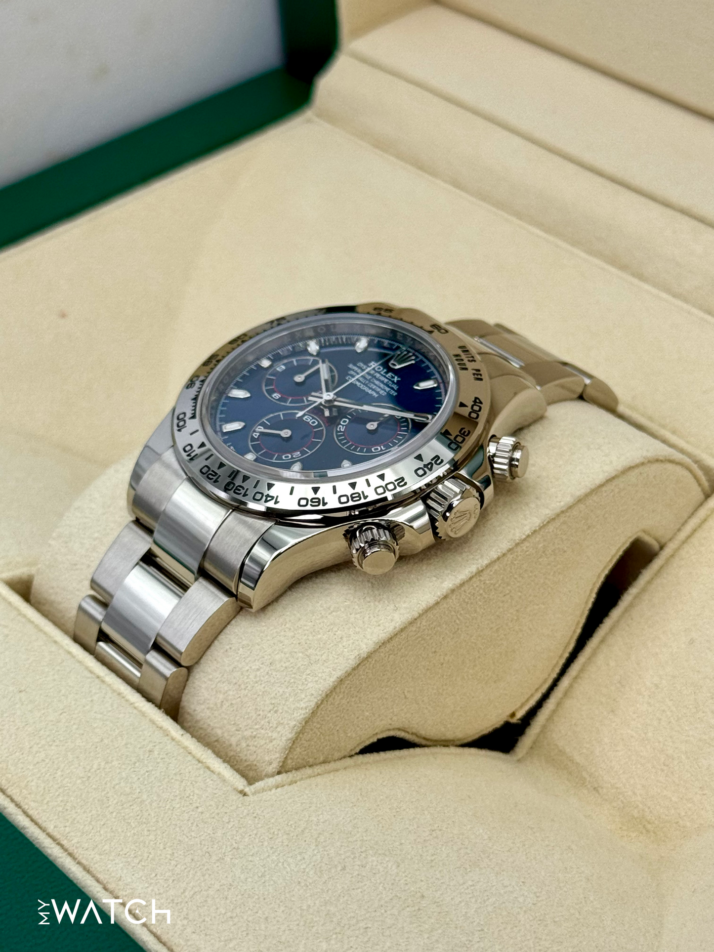 2019 Rolex Daytona 40mm 116509 White Gold Blue Dial - MyWatchLLC