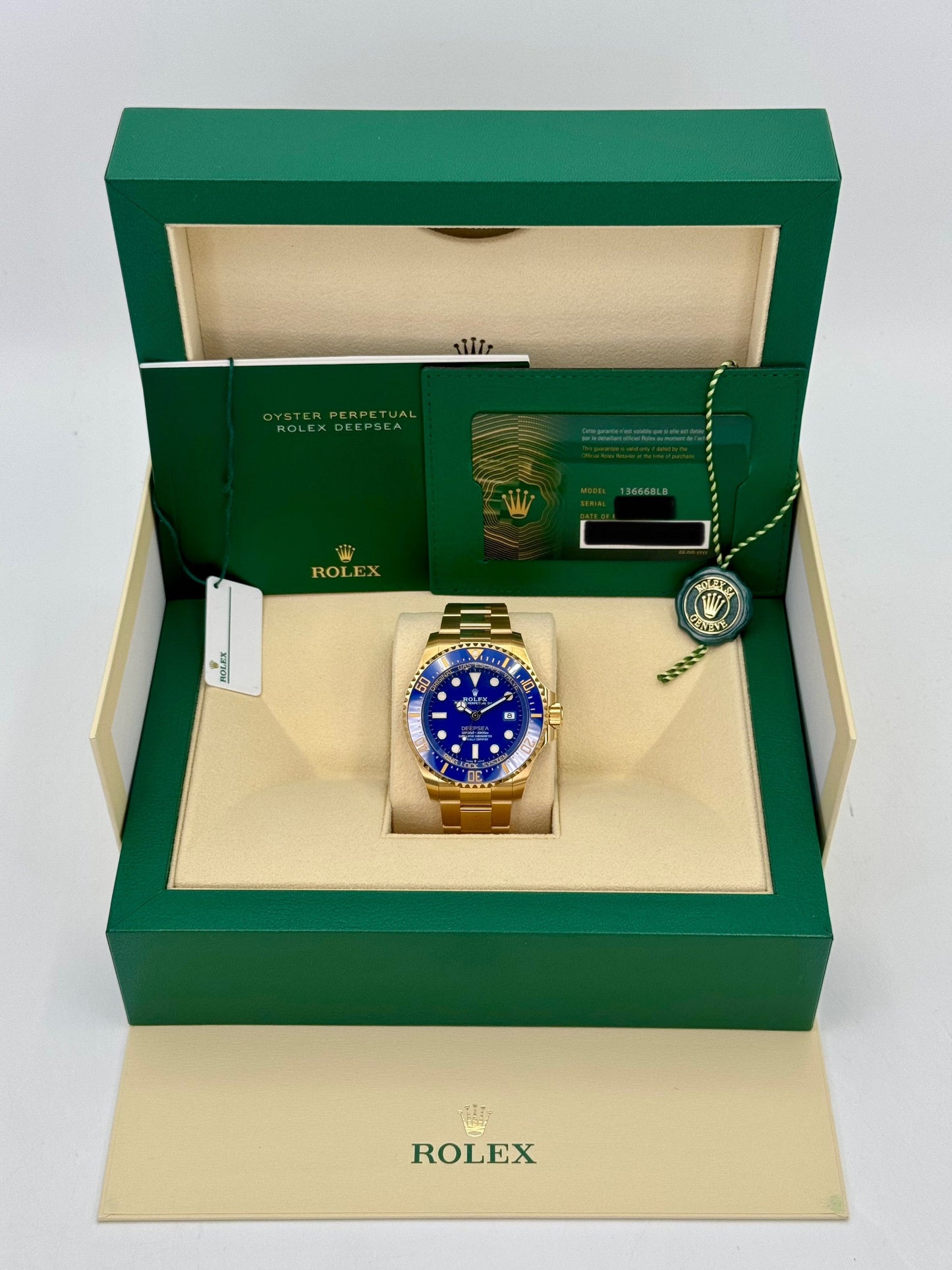 New 2024 Rolex Deepsea 44mm 136668LB 18K Yellow Gold Blue Dial - MyWatchLLC