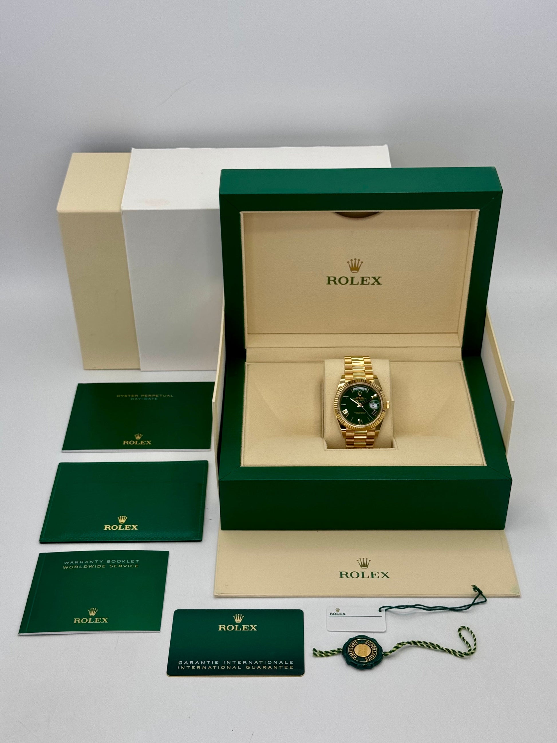 2023 Rolex Day-Date 40mm 228238 Arabic Calendar Green Dial - MyWatchLLC