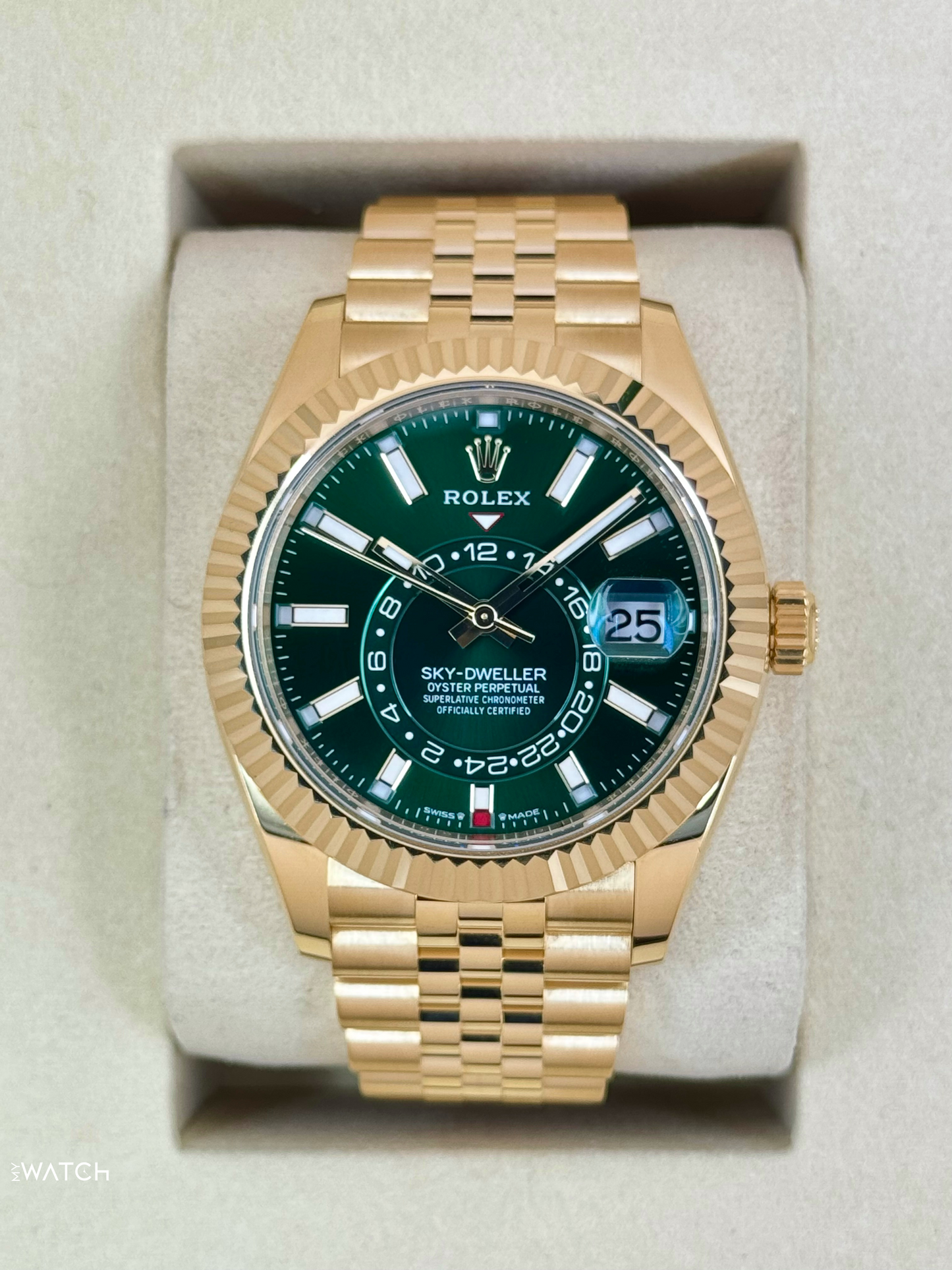 2025 Rolex Sky-Dweller 42mm 336938 Yellow Gold Jubilee Green Dial