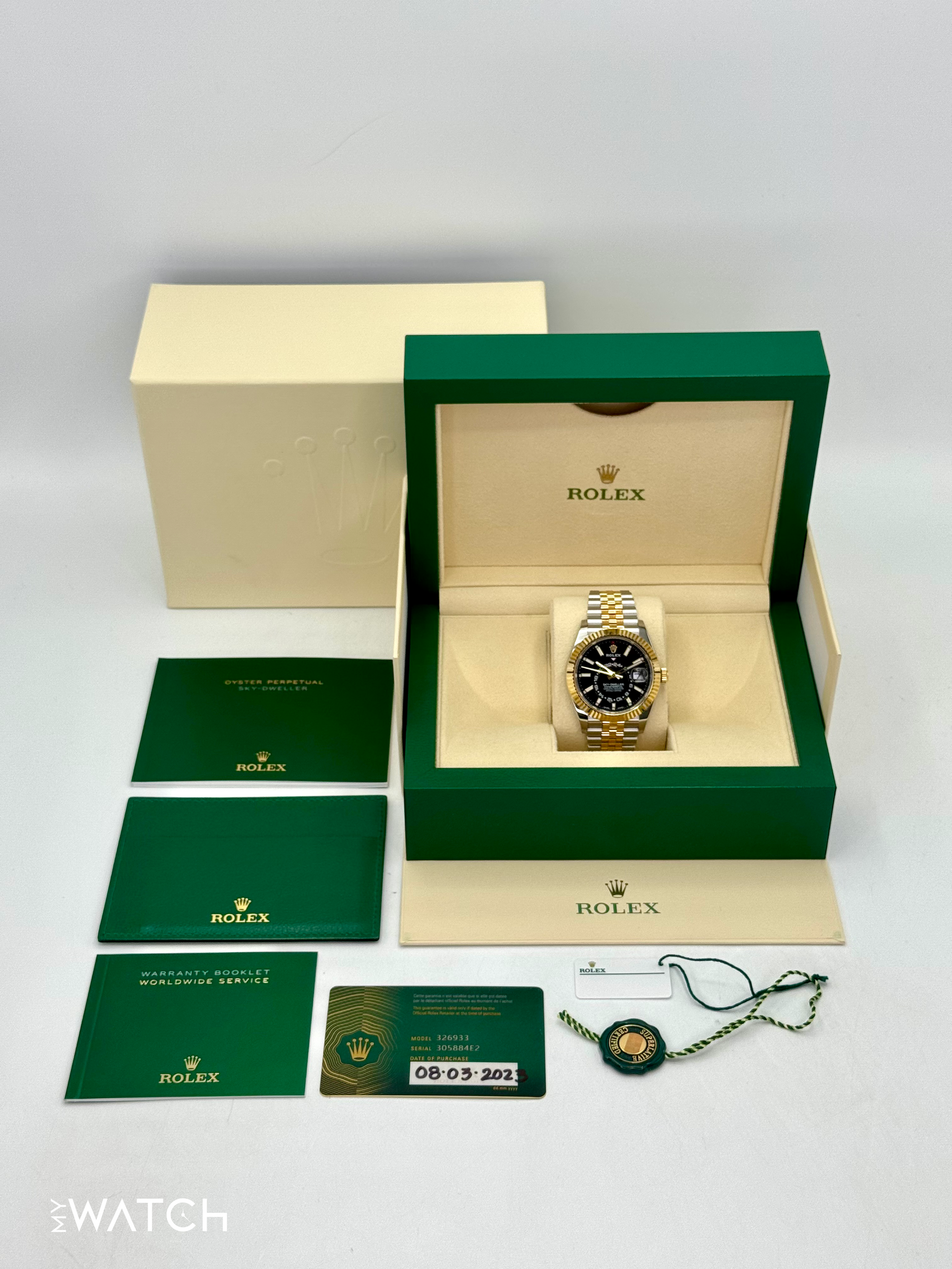 2023 Rolex Sky-Dweller 42mm 326933 Two-Tone Jubilee Black Dial - MyWatchLLC