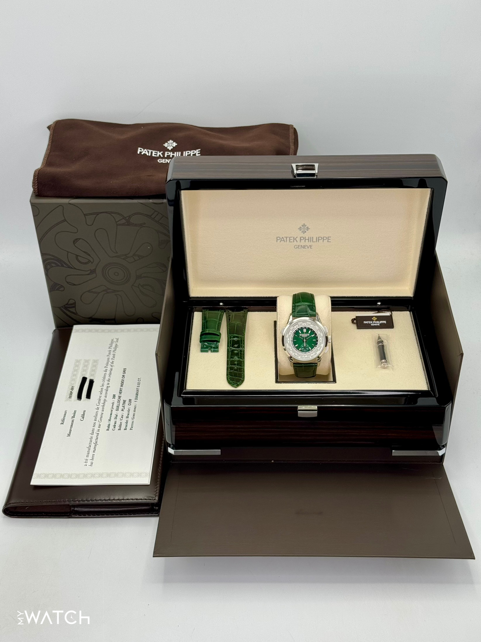 2023 Patek Philippe 5930P World Time Flyback Chronograph Platinum Green Dial - MyWatchLLC