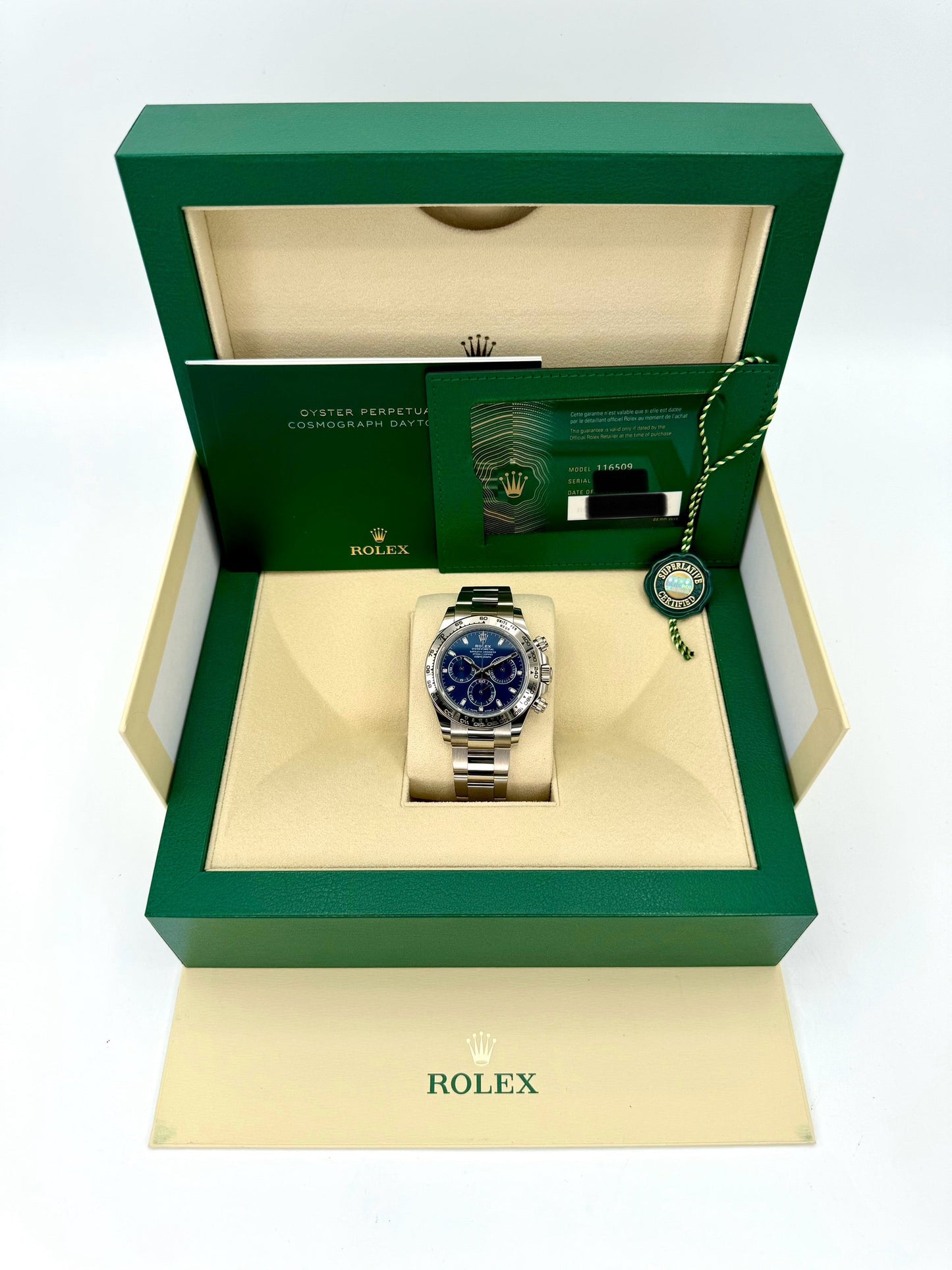 2022 Rolex Daytona 40mm 116509 White Gold Blue Dial - MyWatchLLC
