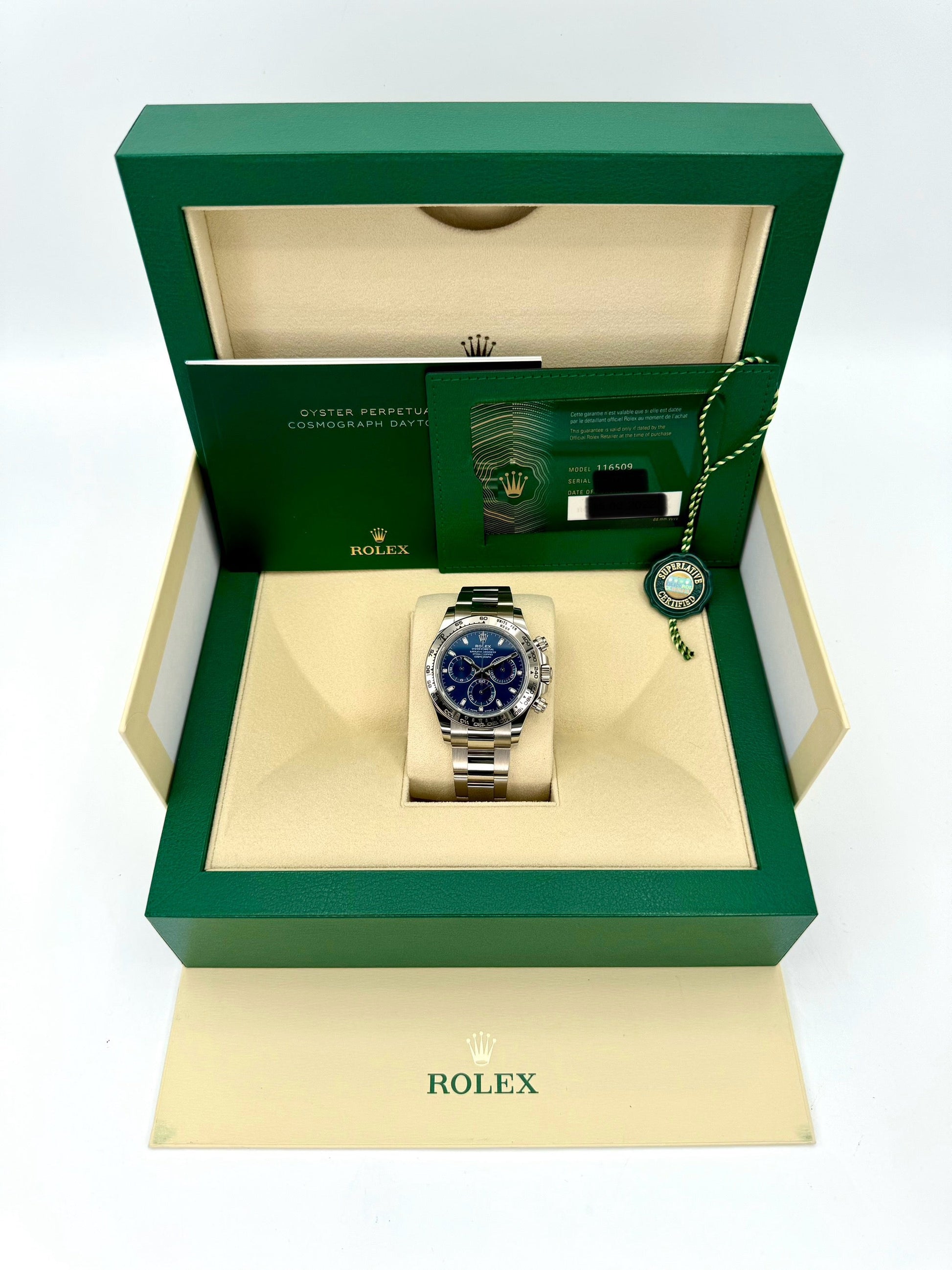 2022 Rolex Daytona 40mm 116509 White Gold Blue Dial - MyWatchLLC