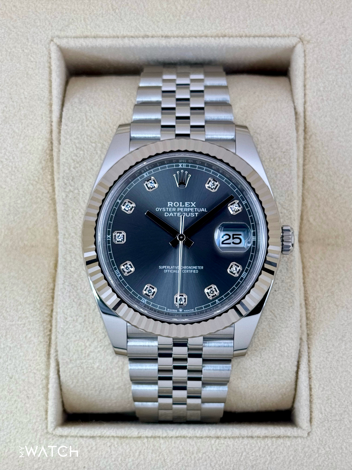 2024 Rolex Datejust 41mm 126334 Stainless Steel Jubilee Rhodium Diamond Dial - MyWatchLLC