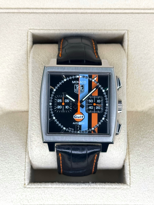 Tag Heuer Monaco Gulf Limited Edition 38mm CW211A Black Dial - MyWatchLLC