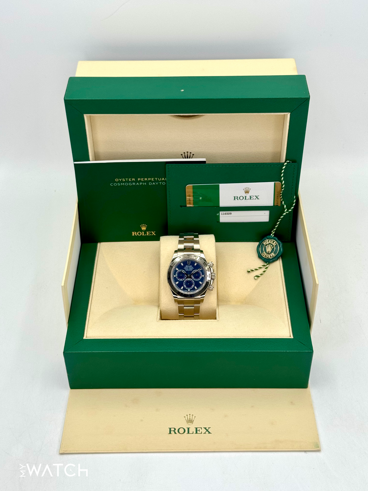 2019 Rolex Daytona 40mm 116509 White Gold Blue Dial - MyWatchLLC