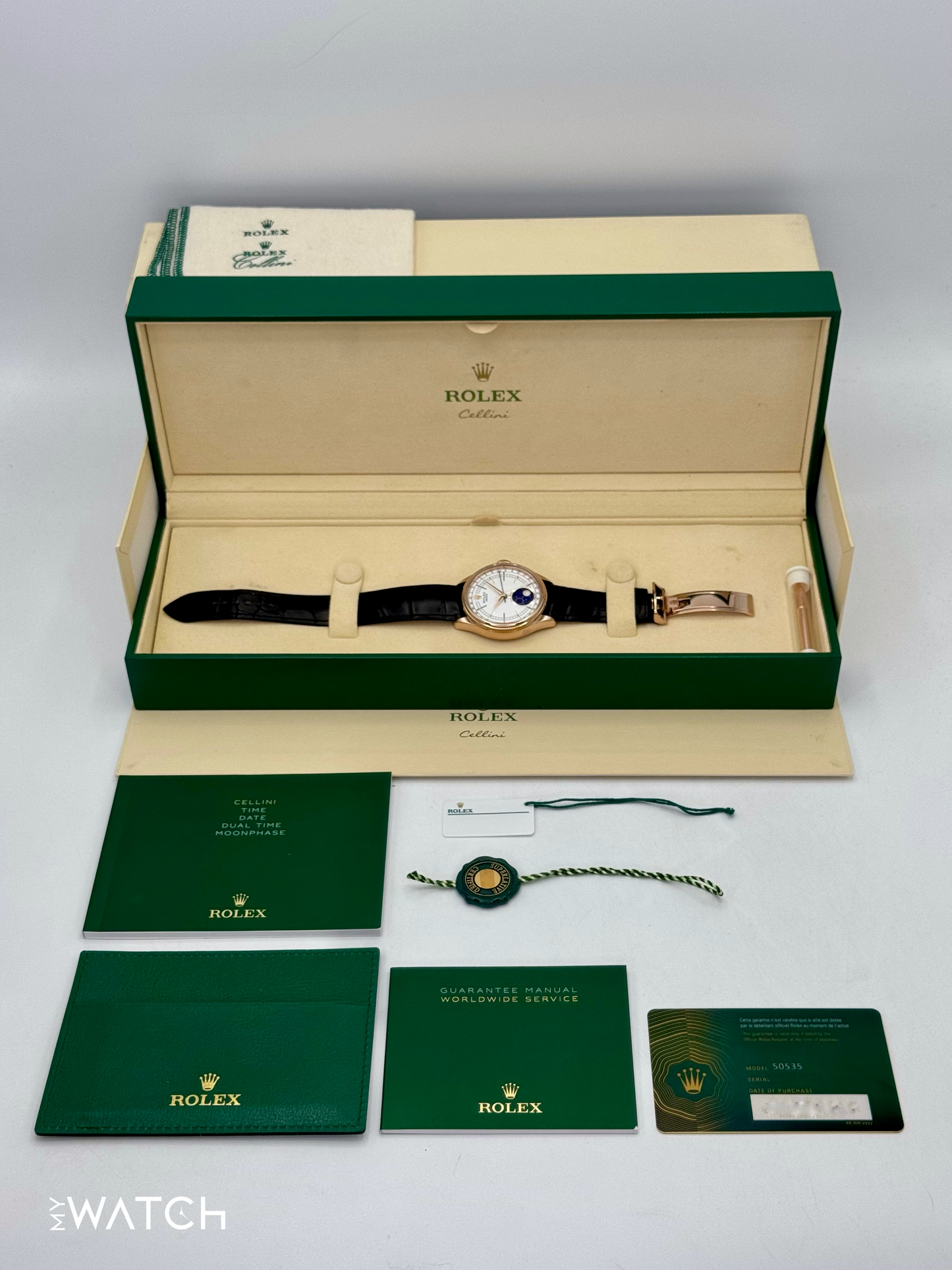 2022 Rolex Cellini Moonphase 39mm 50535 Rose Gold White Dial - MyWatchLLC