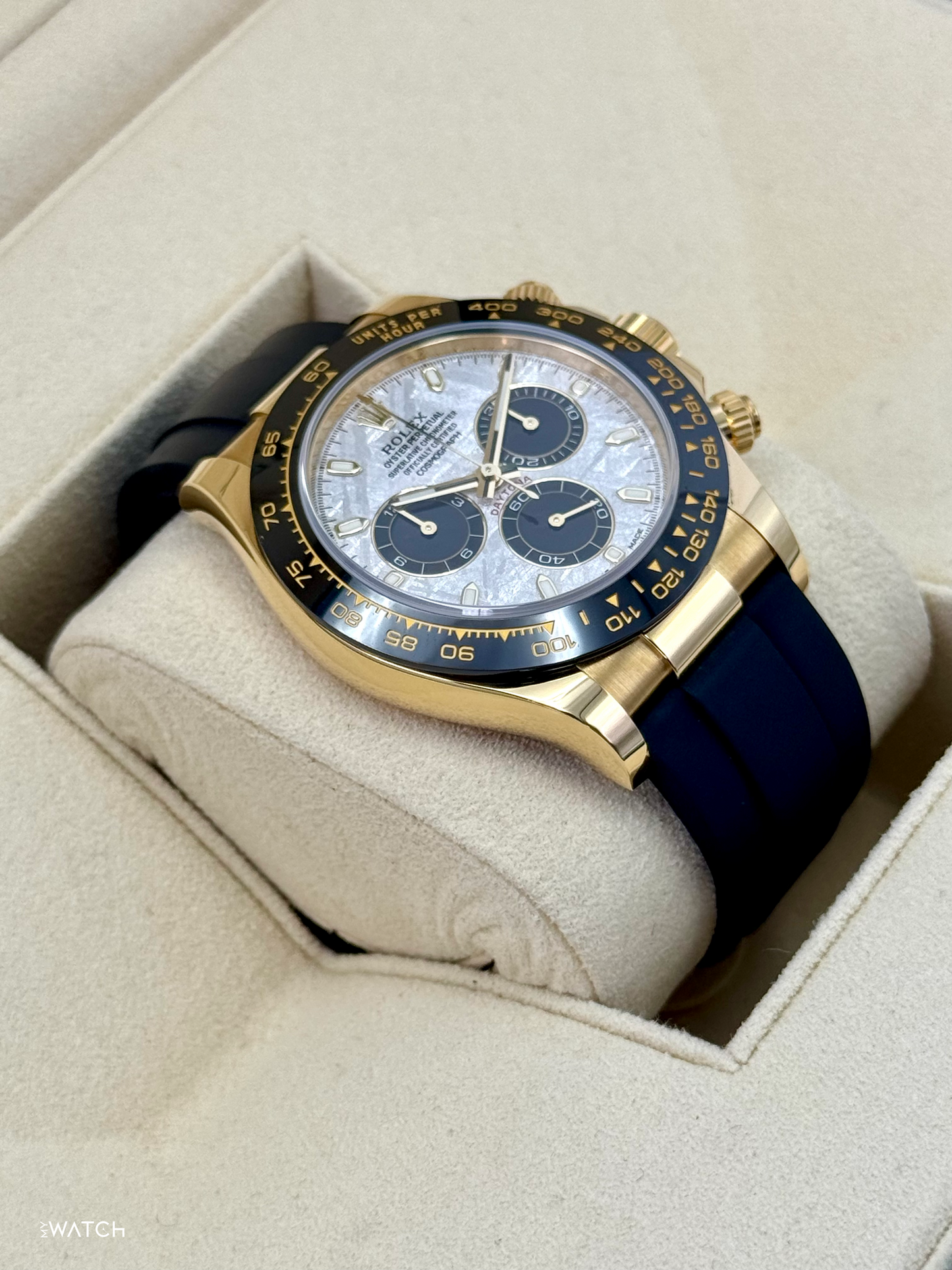2022 Rolex Daytona 40mm 116518LN Oysterflex Yellow Gold Meteorite Dial - MyWatchLLC