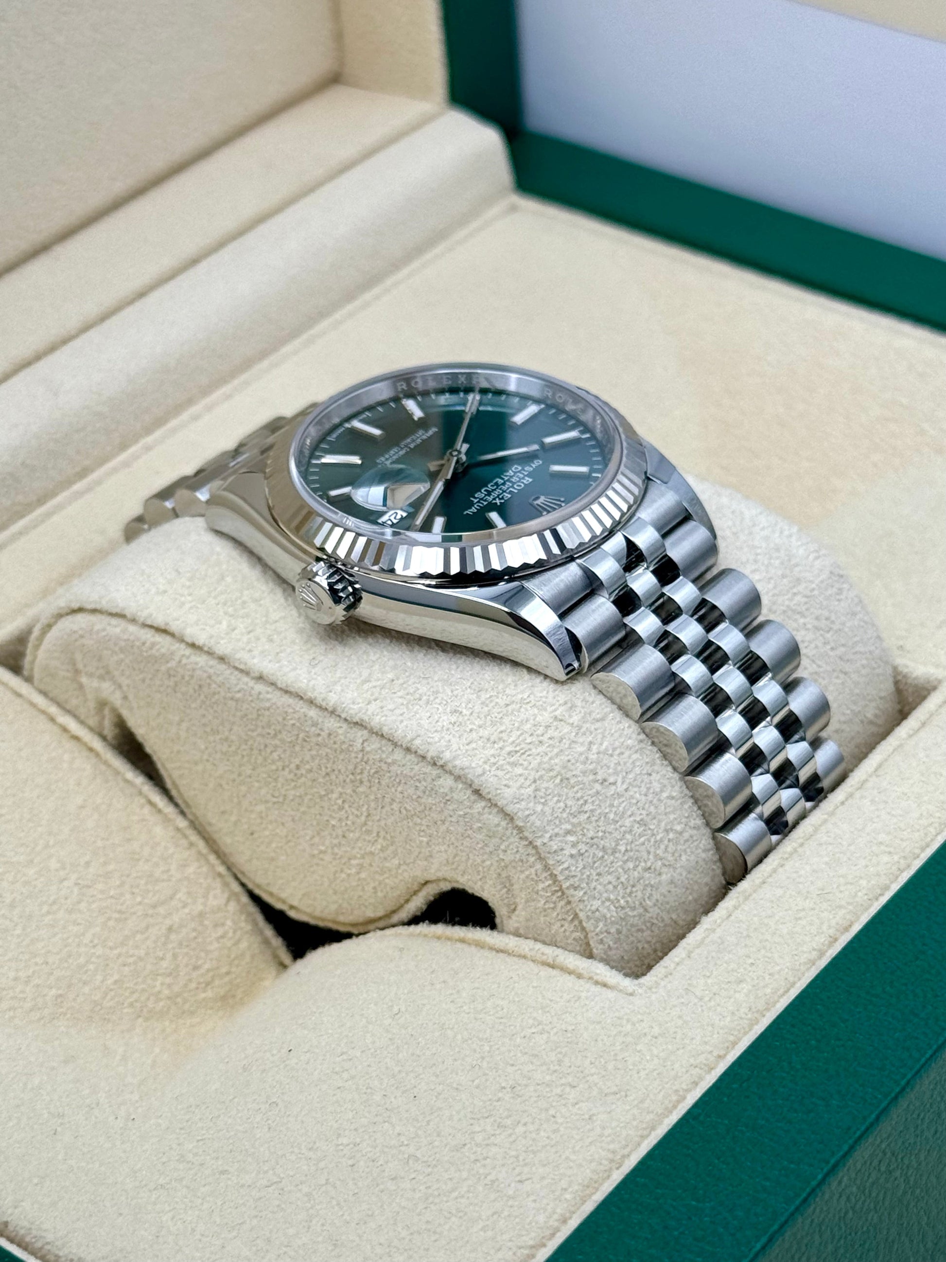 NEW 2023 Rolex Datejust 36mm 126234 Stainless Steel Jubilee Green Dial - MyWatchLLC