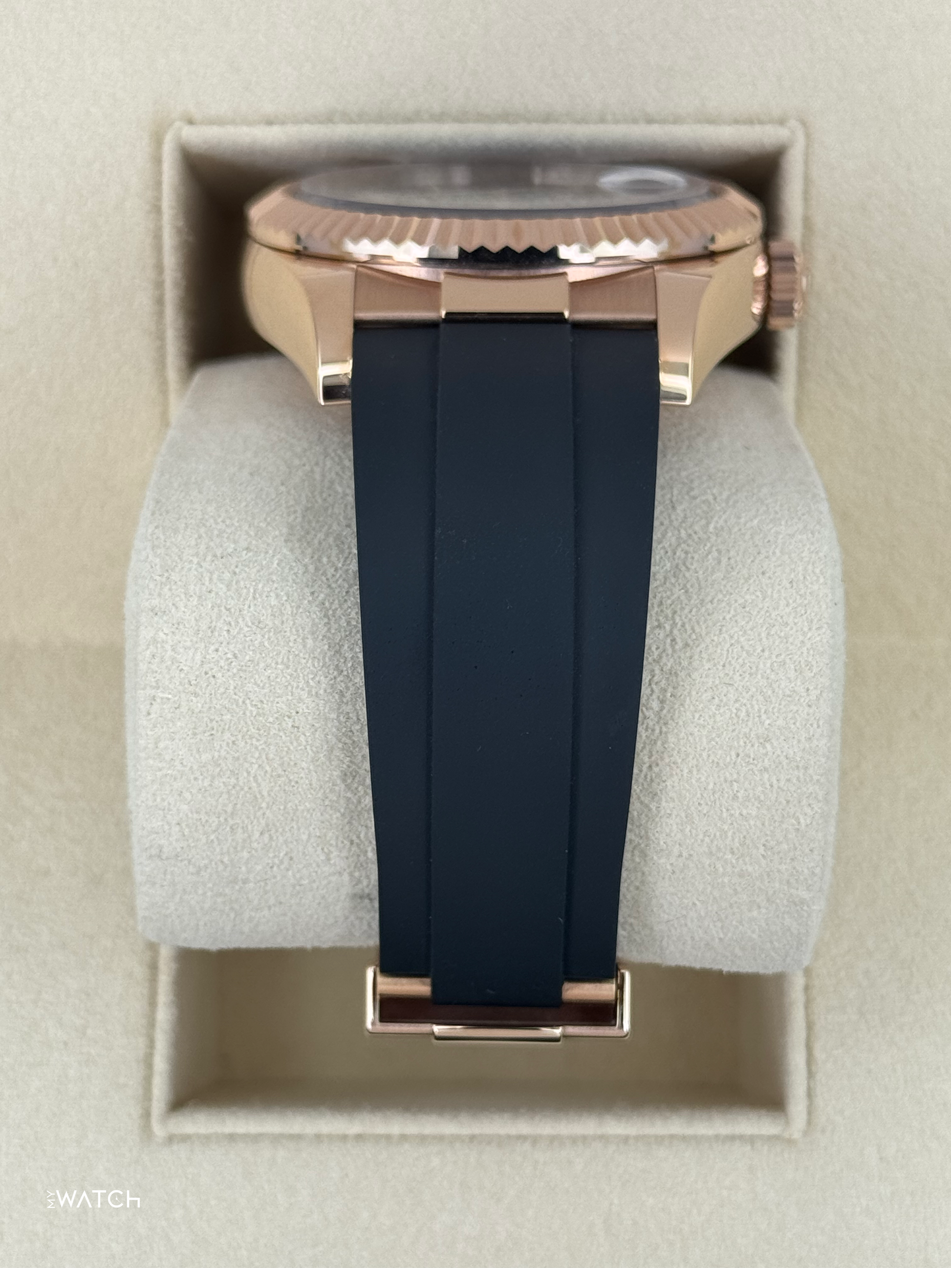 2022 Rolex Sky-Dweller 42mm 326235 Rose Gold Oysterflex Rhodium Dial - MyWatchLLC