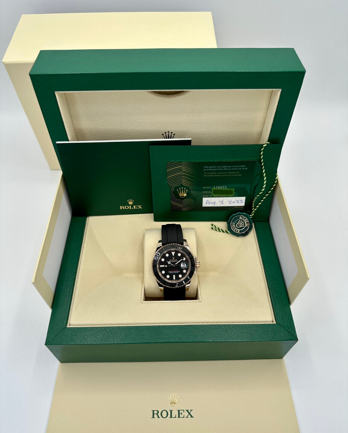 NEW 2023 Rolex Yacht-Master 40mm 126655 Rose Gold Oysterflex Black Dial - MyWatchLLC