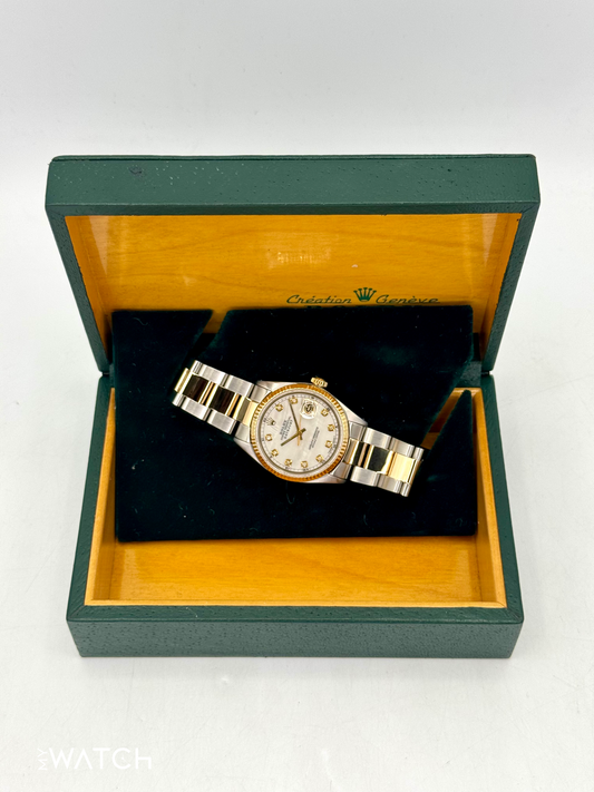 1972 Rolex Datejust 36mm 1601 Two-Tone Oyster Mother of Pearl Diamond Dial - MyWatchLLC