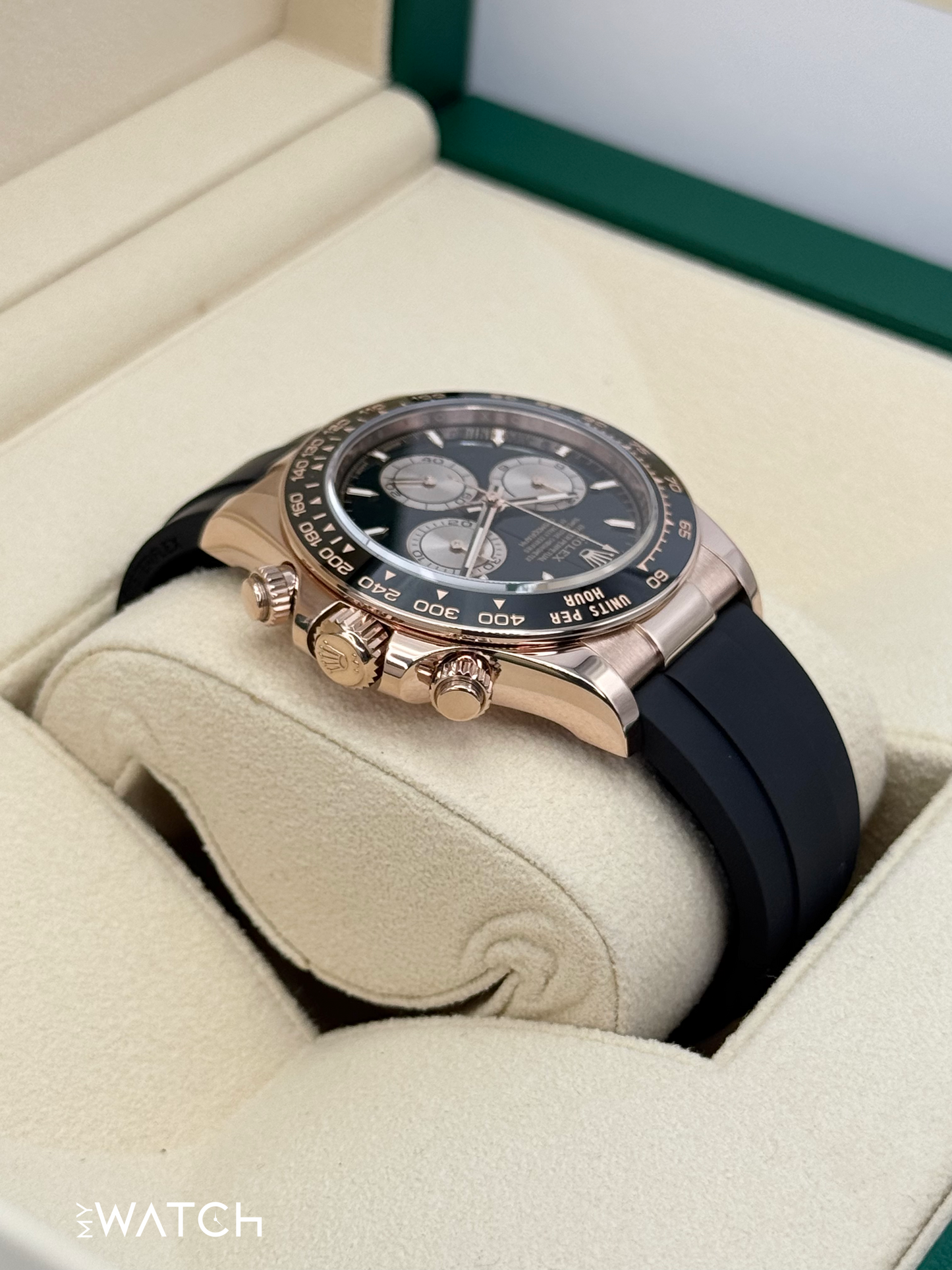 2024 Rolex Daytona 40mm 126515LN Rose Gold Oysterflex Black Dial - MyWatchLLC
