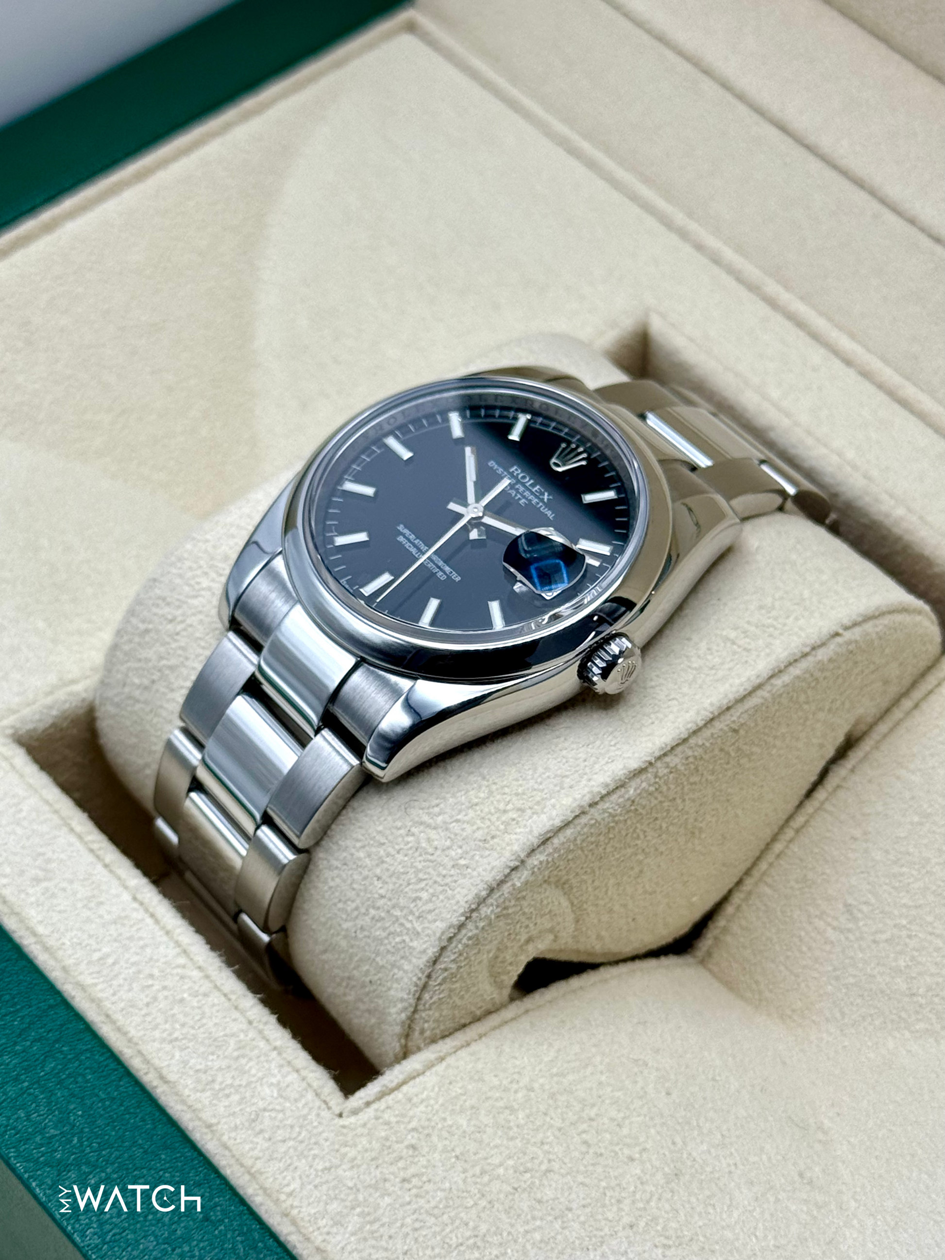 2024 CPO Rolex Oyster Perpetual Date 34mm 115200 Black Dial - MyWatchLLC