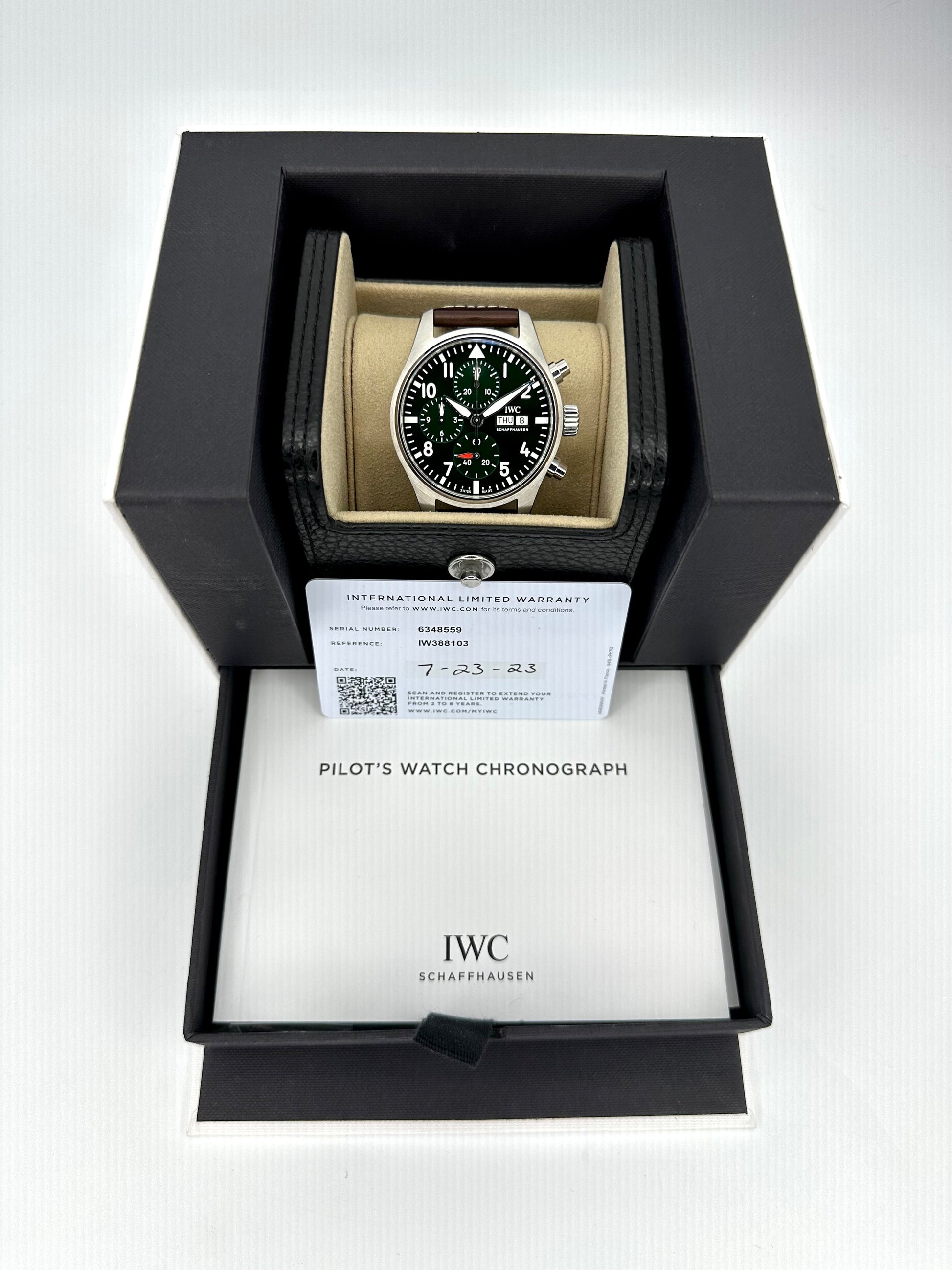 2023 IWC Pilot's Chronograph 41mm IW388103 Stainless Steel Green Dial - MyWatchLLC