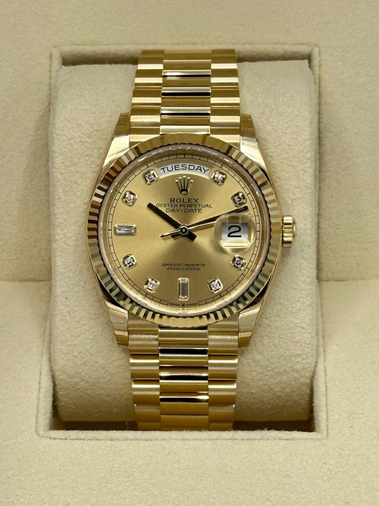 2023 Rolex Day-Date Yellow Gold Champagne Diamond Dial - MyWatchLLC