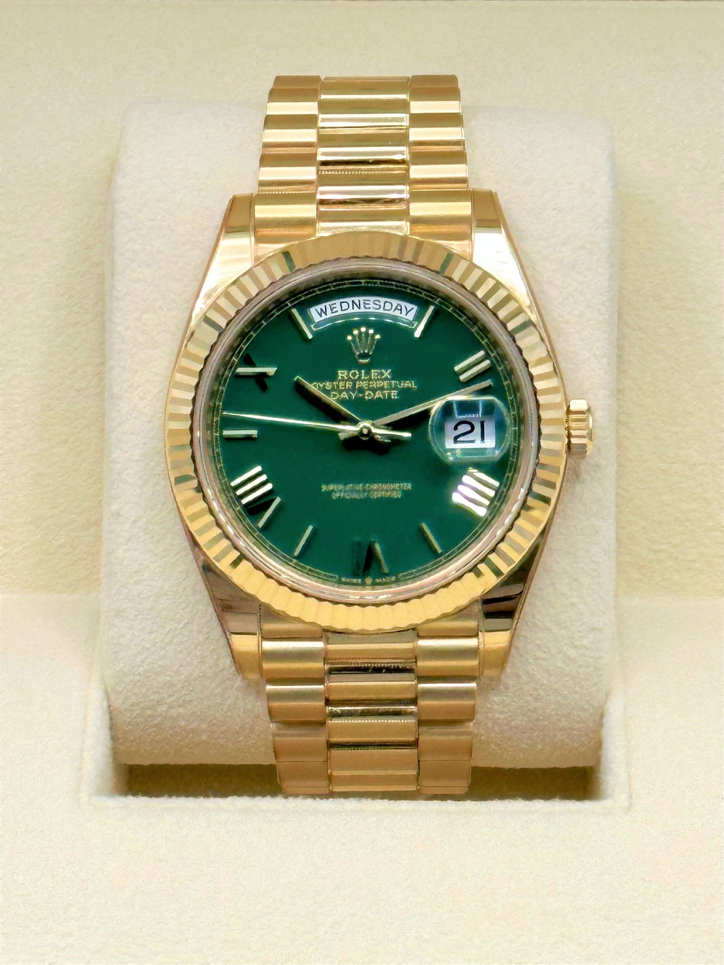 2023 Rolex Day-Date 40mm 228238 Presidential Yellow Gold Green Dial - MyWatchLLC