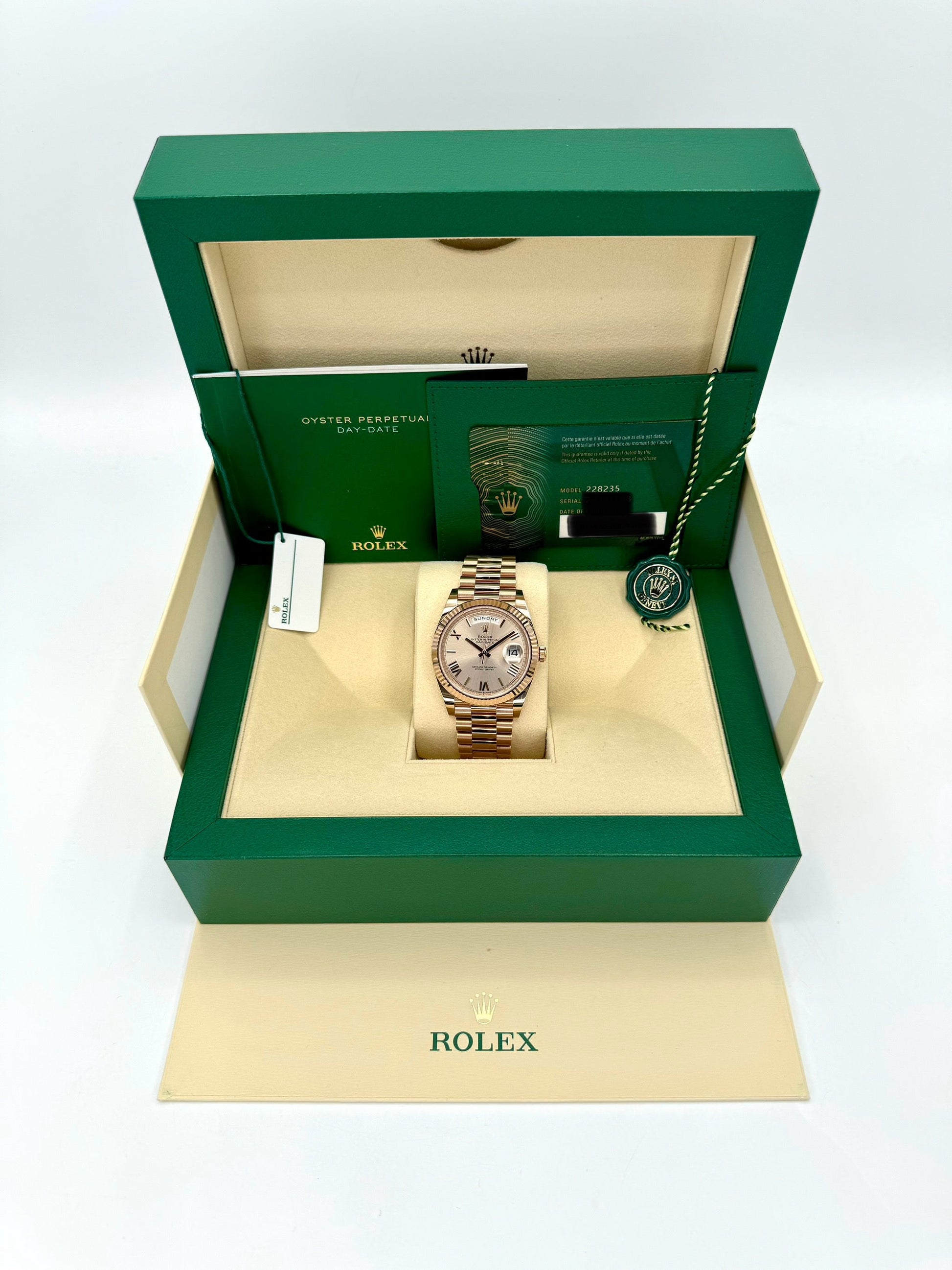 NEW 2021 Rolex Day-Date 40mm 228235 Rose Gold Sundust Dial - MyWatchLLC