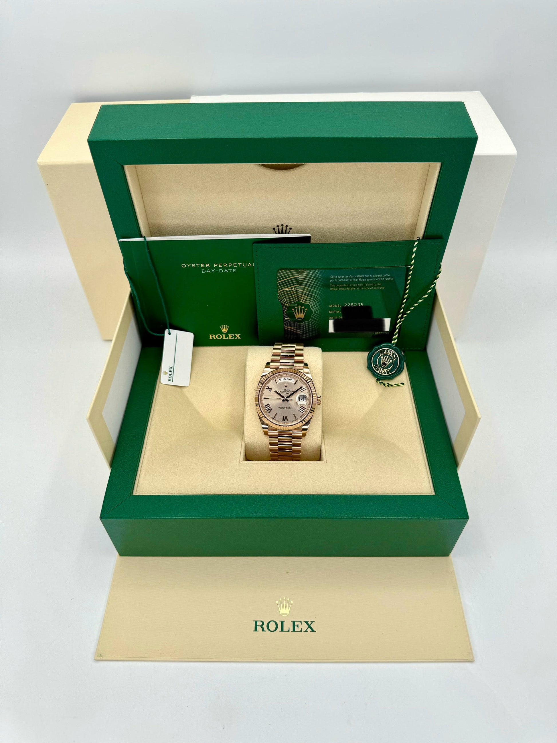 NEW 2021 Rolex Day-Date 40mm 228235 Rose Gold Sundust Dial - MyWatchLLC