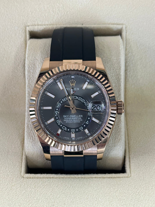 2021 Rolex Sky-Dweller 42mm 326235 Rose Gold Oysterflex Rhodium Dial - MyWatchLLC