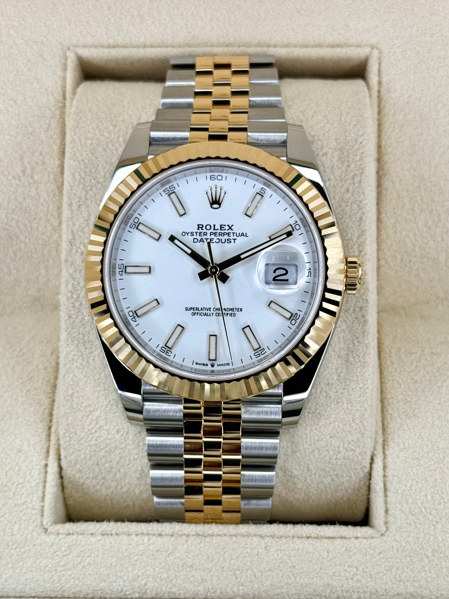NEW 2023 Rolex Datejust 41mm 126333 Two-Tone Jubilee White Stick Dial - MyWatchLLC