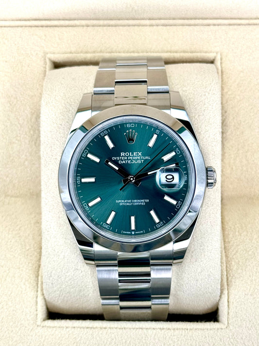 NEW 2023 Rolex Datejust 41mm 126300 Stainless Steel Oyster Green Dial - MyWatchLLC