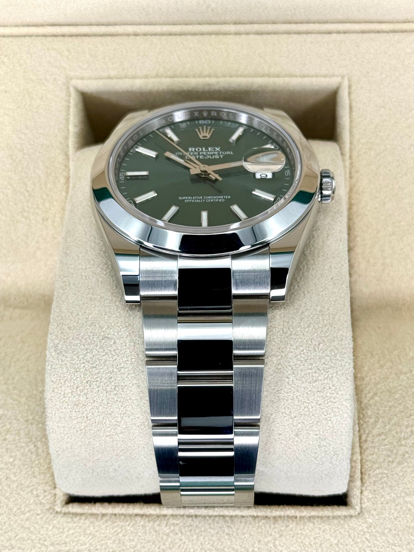 NEW 2023 Rolex Datejust 41mm 126300 Stainless Steel Oyster Green Dial - MyWatchLLC