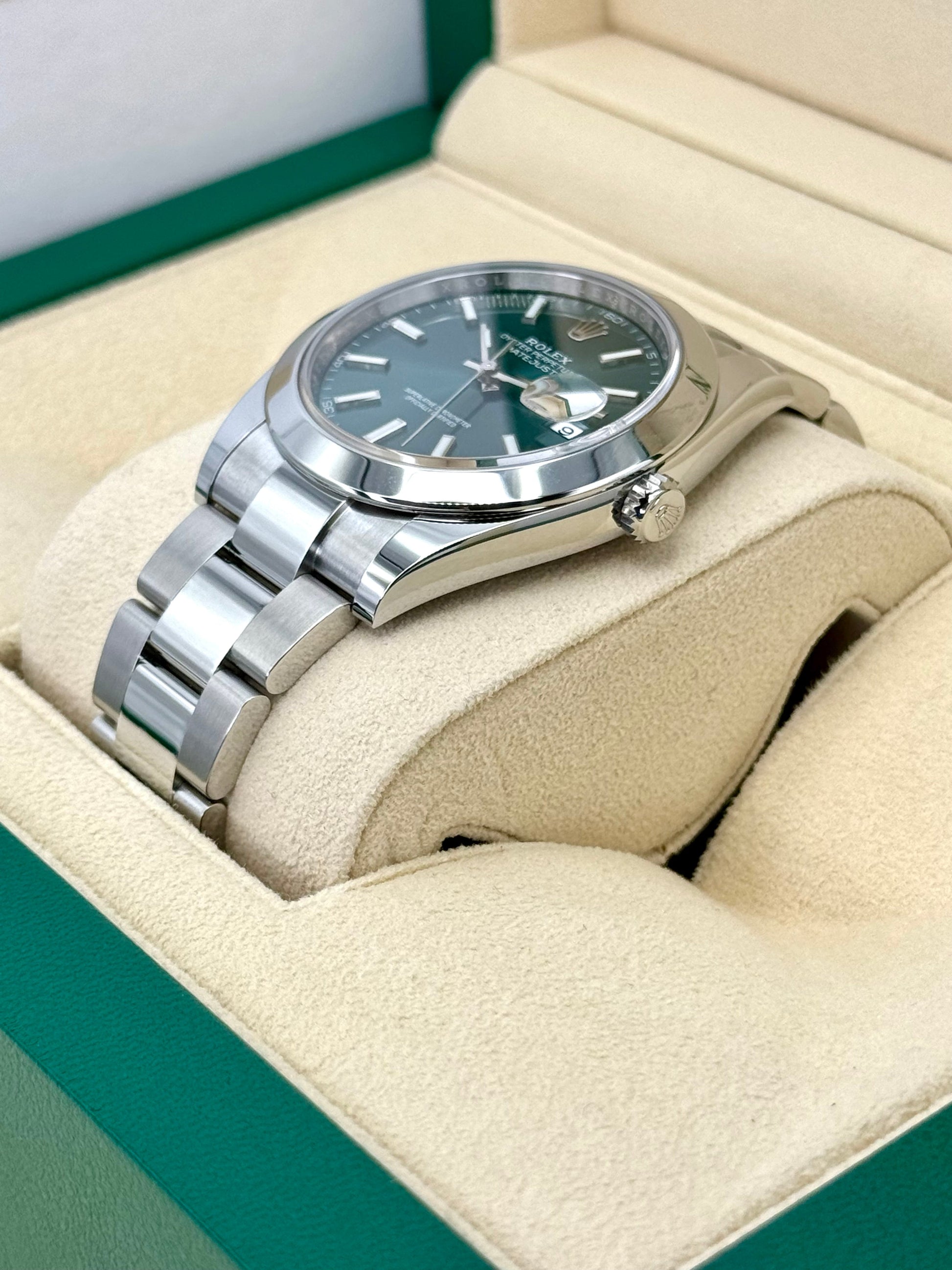 NEW 2023 Rolex Datejust 41mm 126300 Stainless Steel Oyster Green Dial - MyWatchLLC