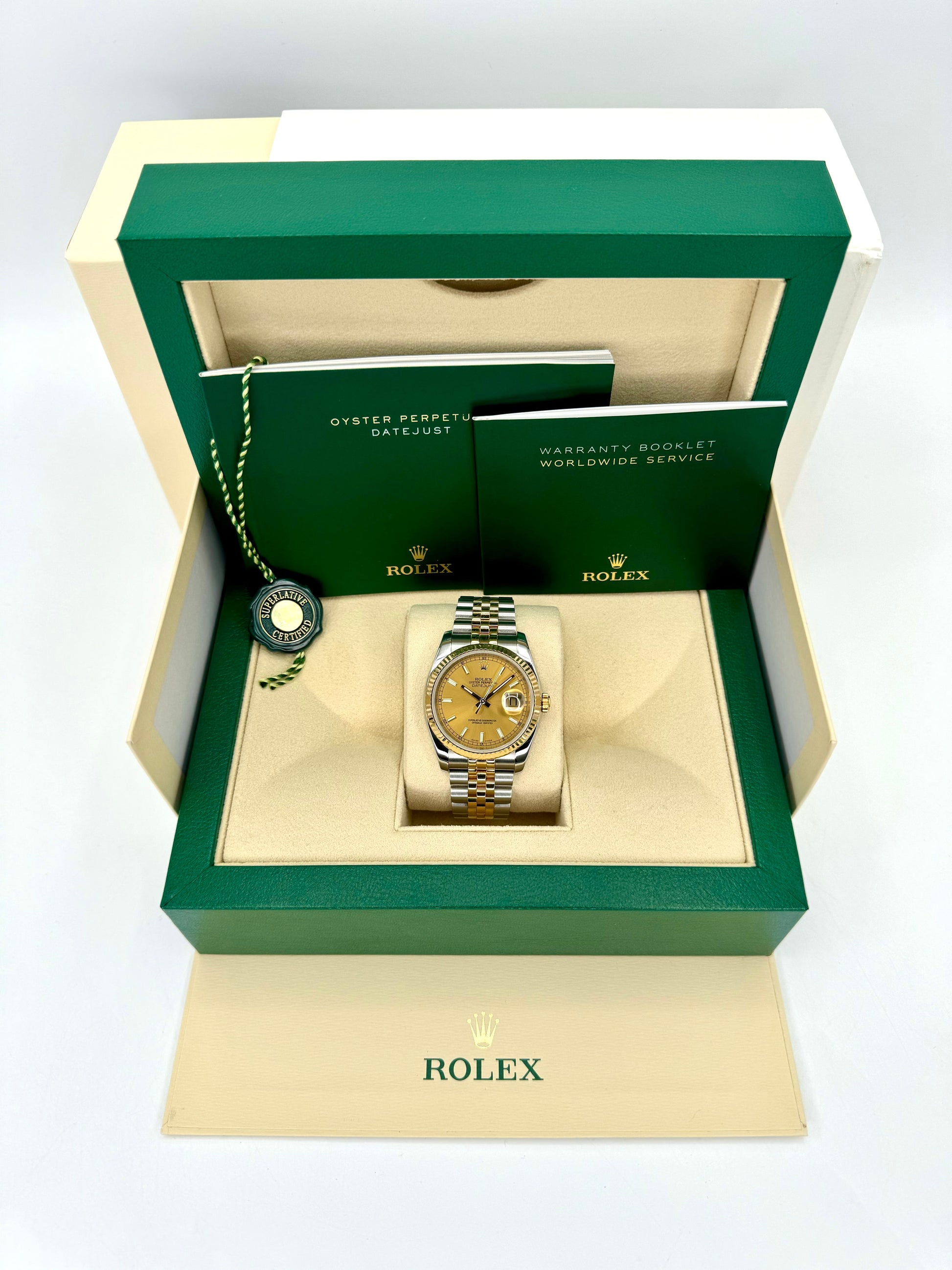 Rolex Datejust 36mm 116233 Two-Tone Jubilee Champagne Stickl Dial - MyWatchLLC