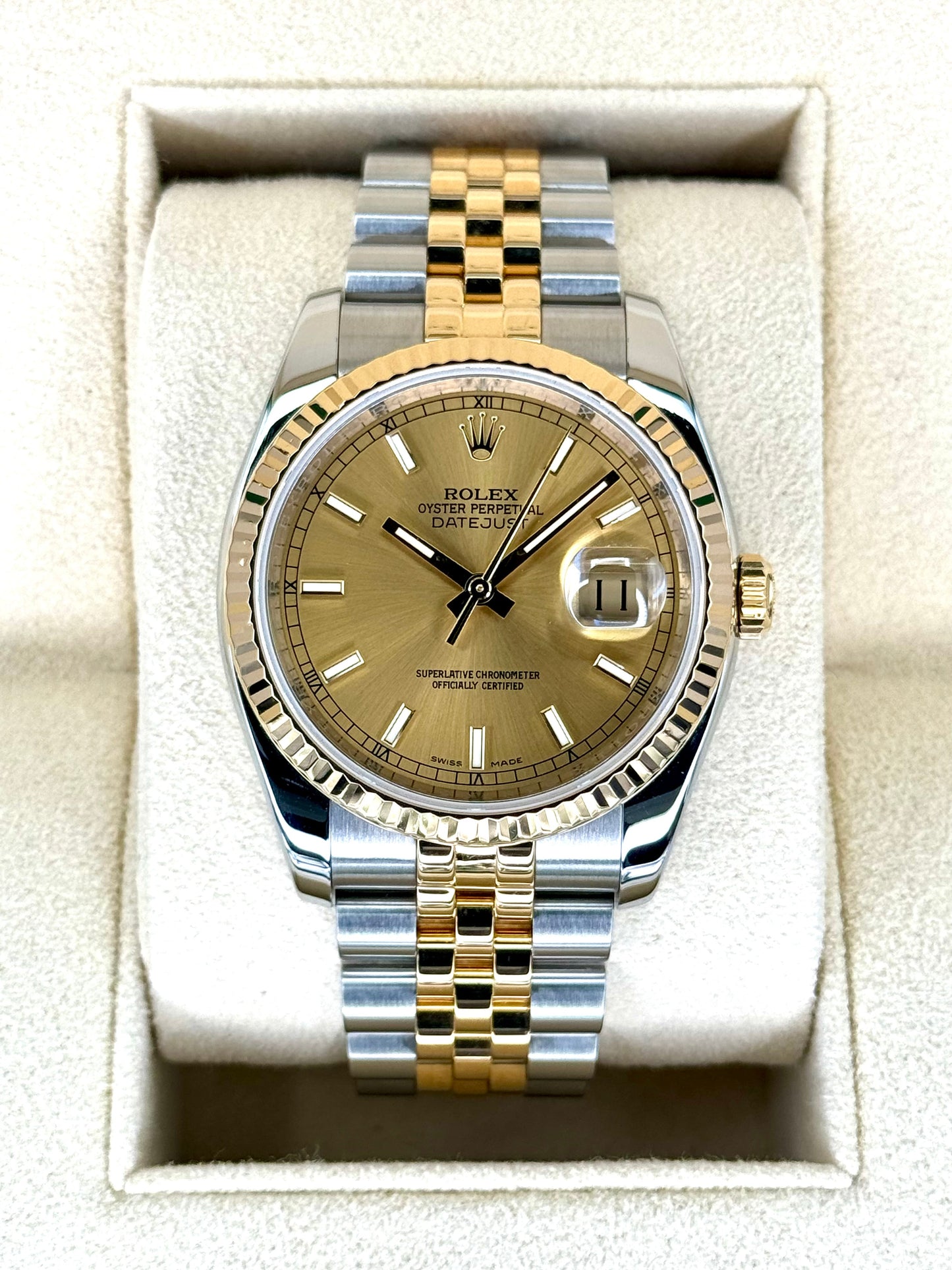Rolex Datejust 36mm 116233 Two-Tone Jubilee Champagne Stickl Dial - MyWatchLLC