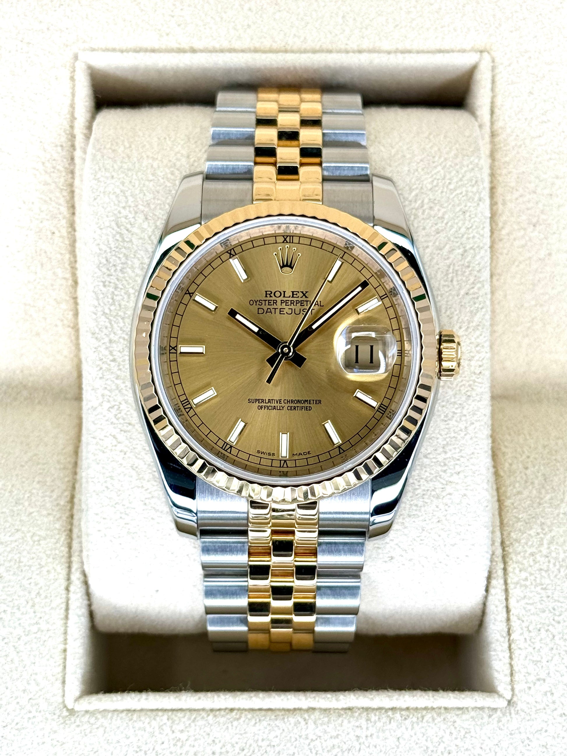 Rolex Datejust 36mm 116233 Two-Tone Jubilee Champagne Stickl Dial - MyWatchLLC