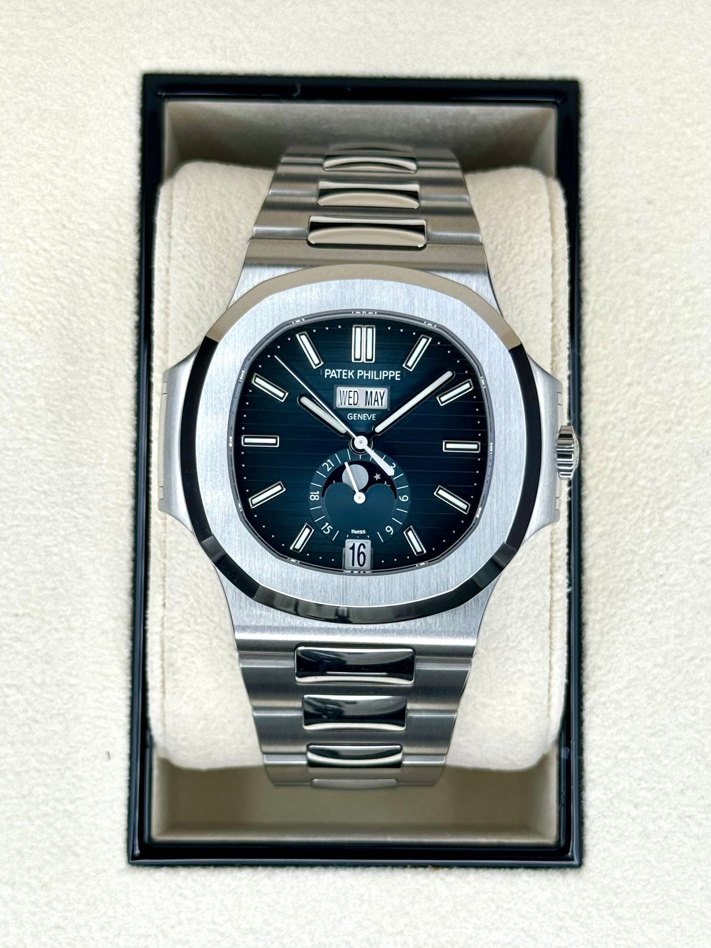 NEW 2022 Patek Philippe 40.5mm 5726/1A-014 Nautilus Moonphase Blue Dial - MyWatchLLC