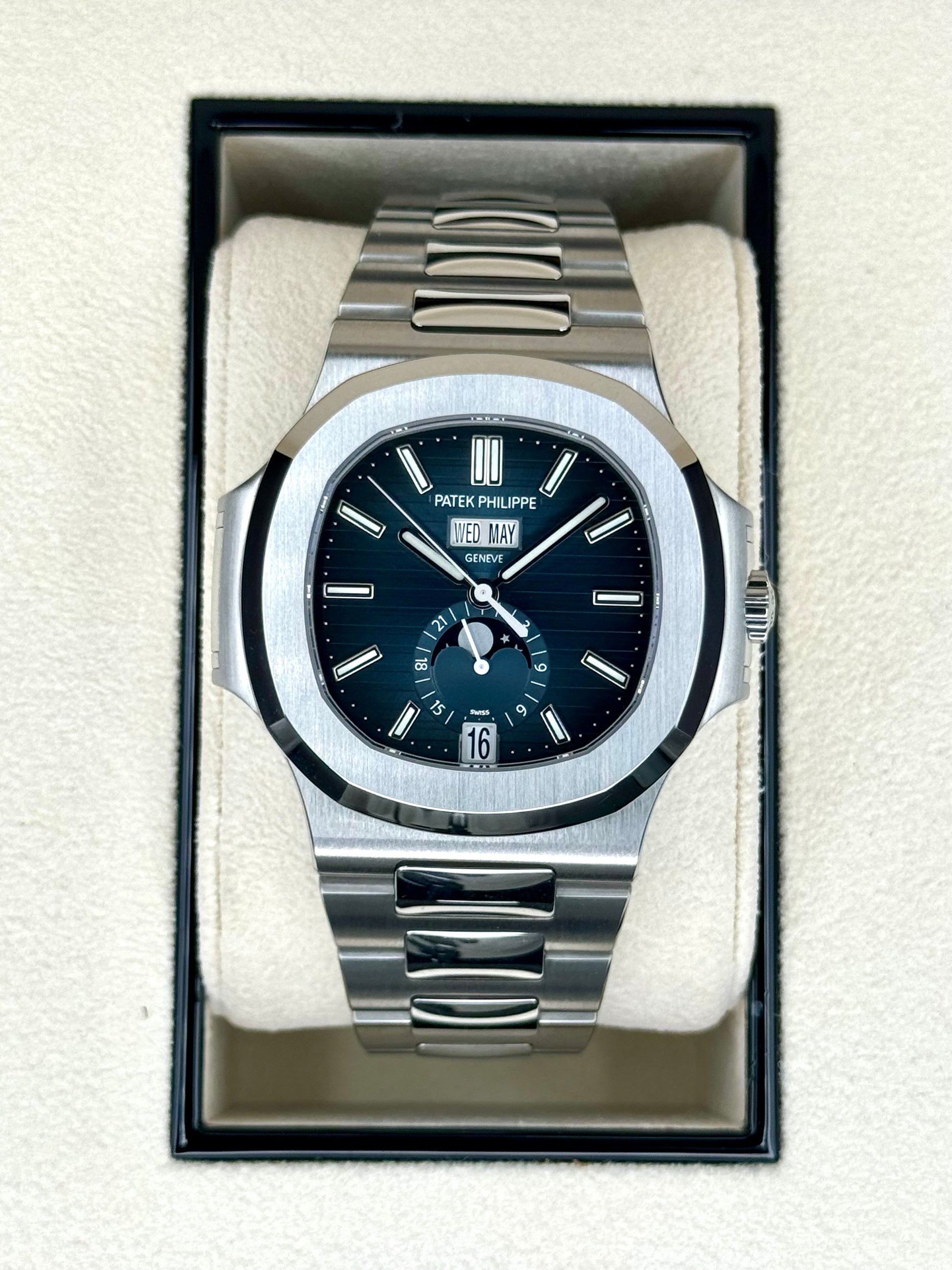 NEW 2022 Patek Philippe 40.5mm 5726/1A-014 Nautilus Moonphase Blue Dial - MyWatchLLC