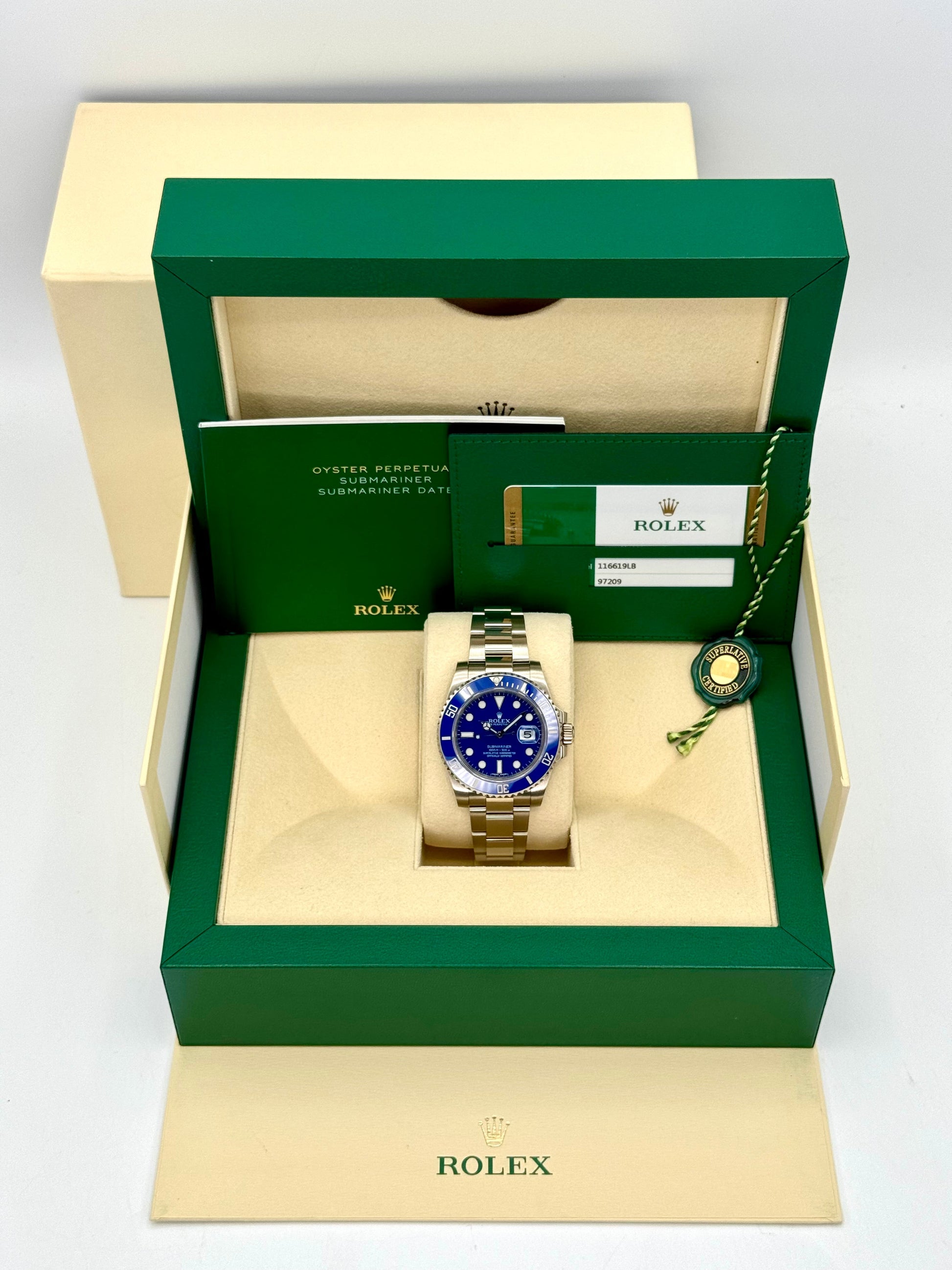 2018 Rolex Submariner "Smurf" 40mm 116619LB White Gold Blue Dial - MyWatchLLC